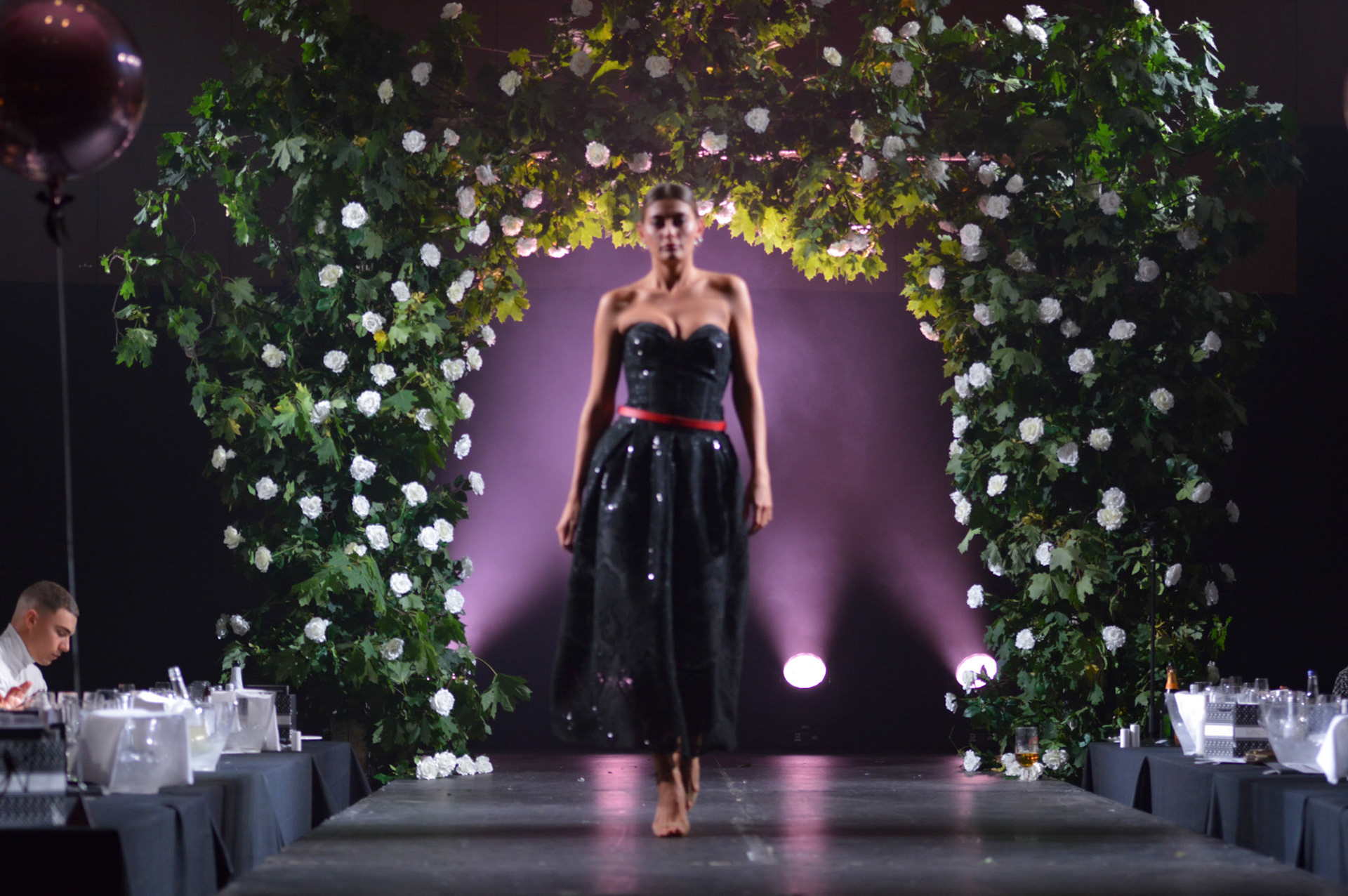 Model walking for Mena Hamoodi at the 2019 Manchester Fashion Festival - runway photographer
