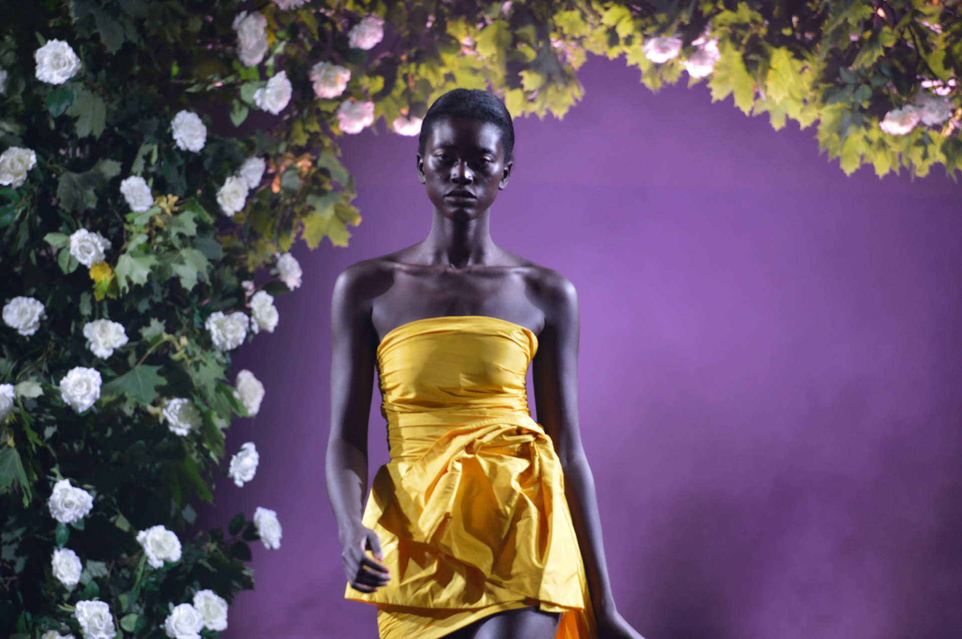 Model walking for Mena Hamoodi at the 2019 Manchester Fashion Festival - runway photographer