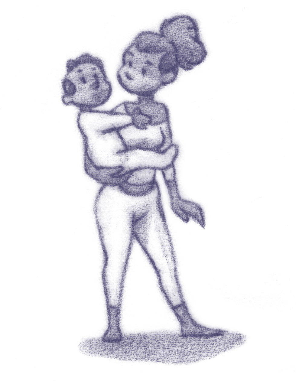 Farbige Frau trägt Baby auf Hüfte. Kleinkind tragen. Illustration.