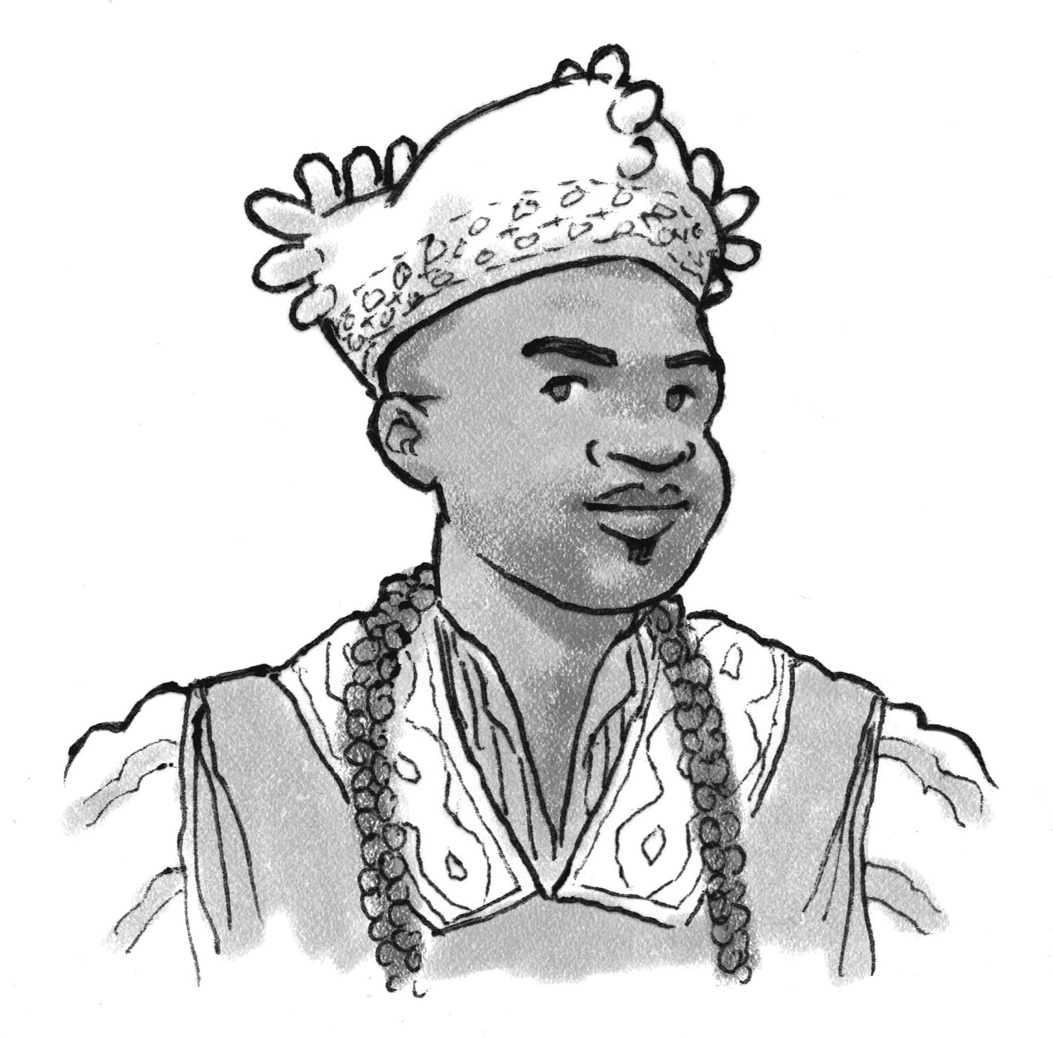 Afrikanischer Nigerianischer König mit Kopfschmuck. Illustration.