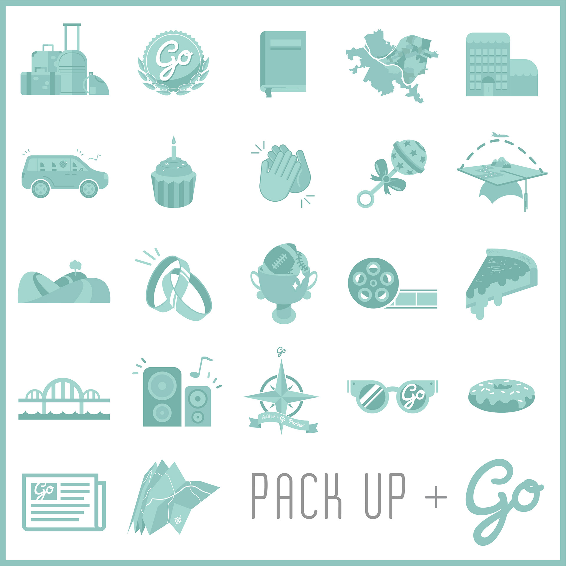 Various Pack Up and Go branded icons