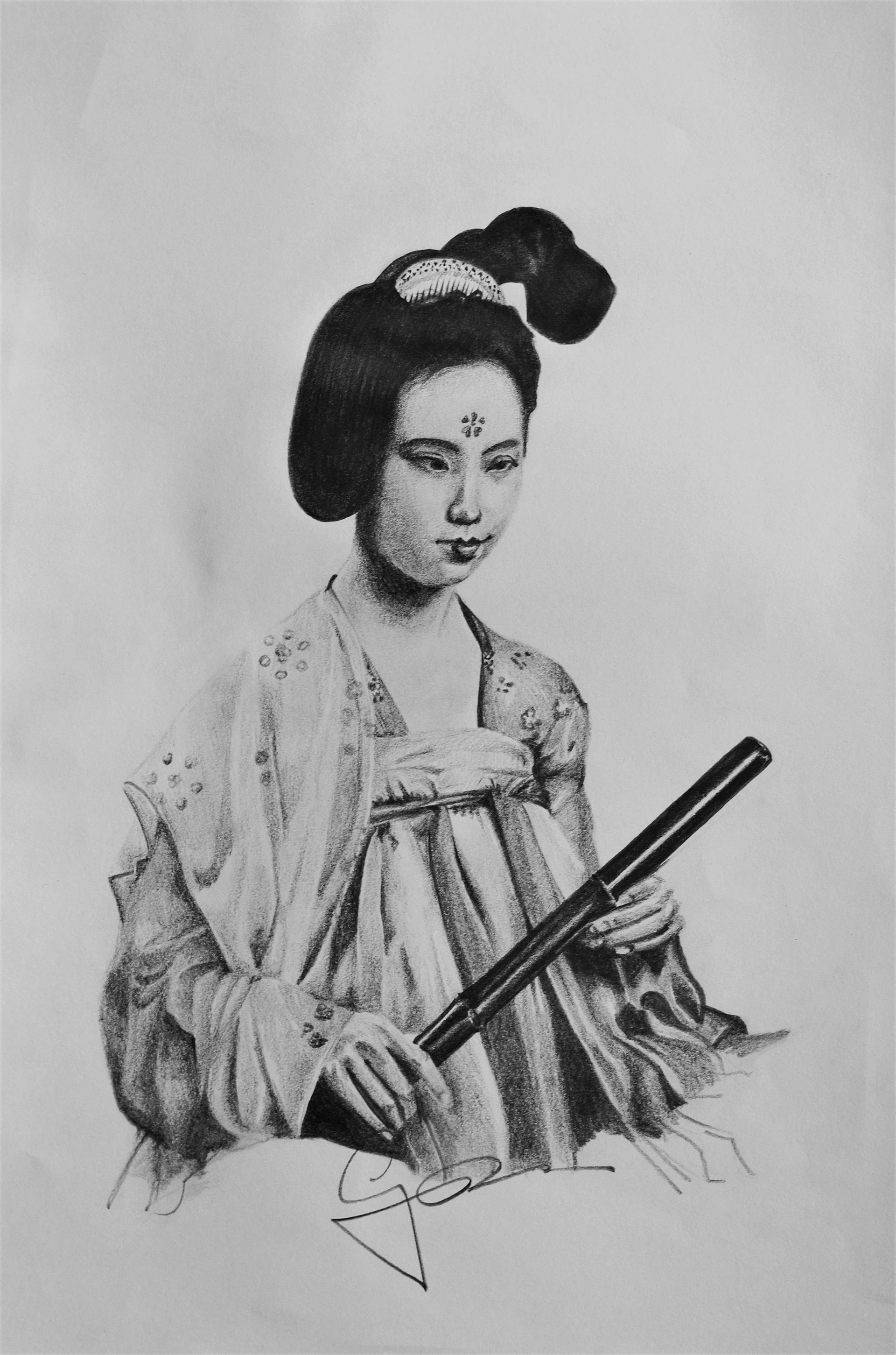 The Flute - 2017, Graphite on paper 35x24cm