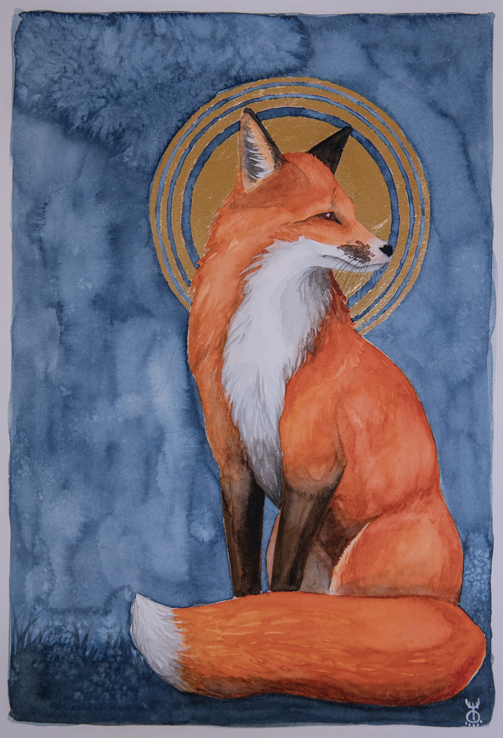 Fox icon - watercolour and gilding - A3 £125 37.5cm x 26cm