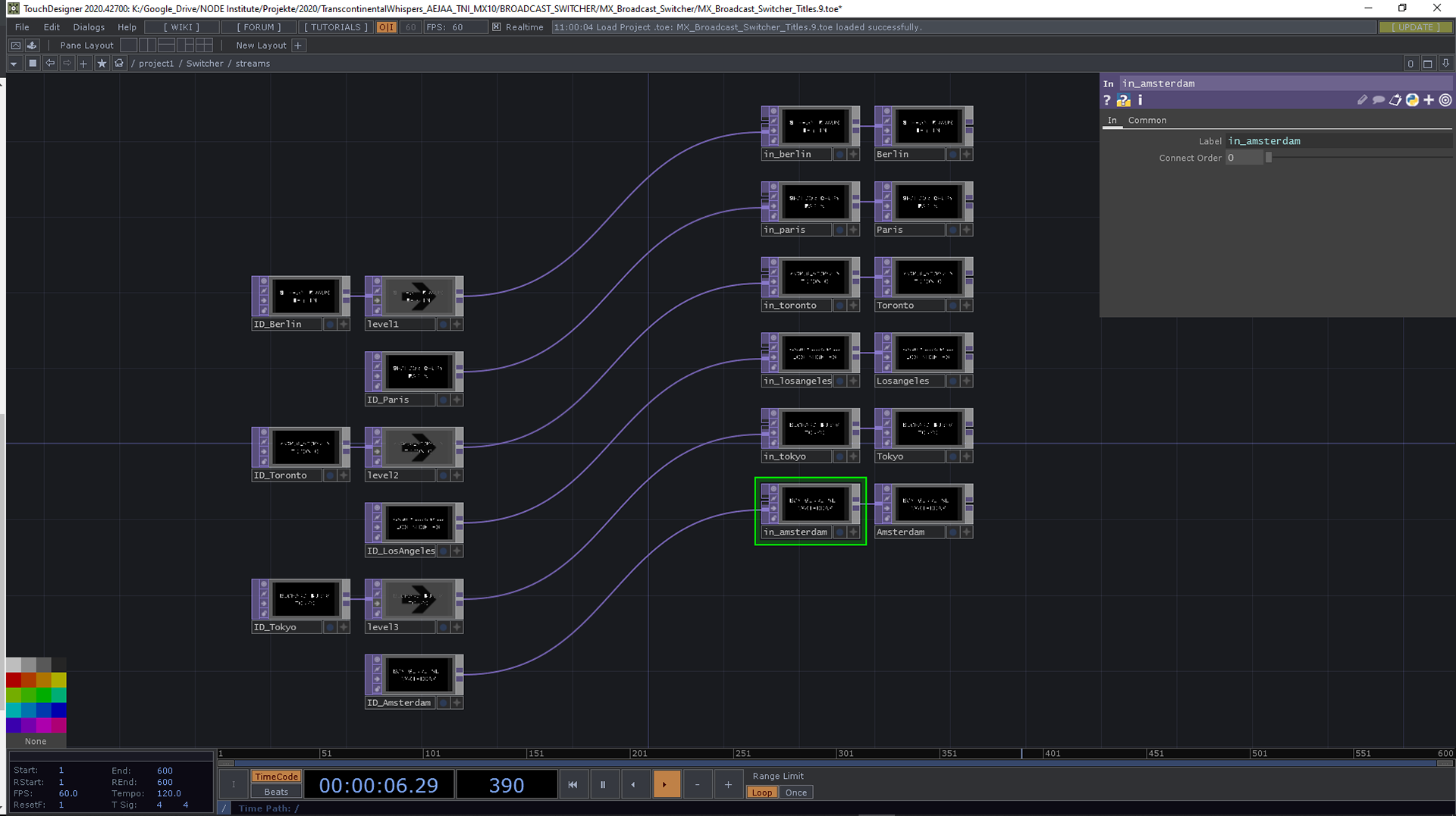 A TouchDesigner patch was also used to generate titles for the broadcast mix