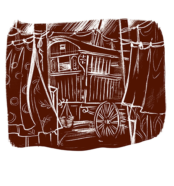 Martyna Zawadka, projekt ilustracji autorskich do ksiązki "Niosąca ogień", II r. Grafika