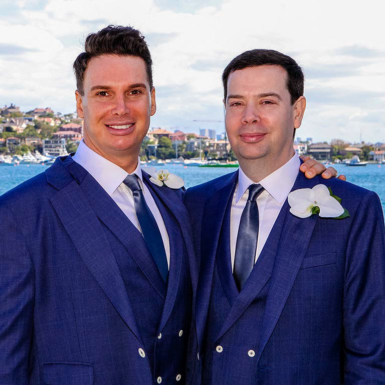 Celebrating the union of Gary and Michael on their wedding day, in this outdoor portrait by photographer Markham Lane.