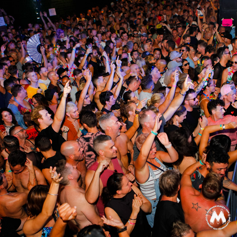 The crowd reacts wildly to DJ Sveta at the 2019 Sydney Gay and Lesbian Mardi Gras Laneway Party, by photographer Markham Lane.