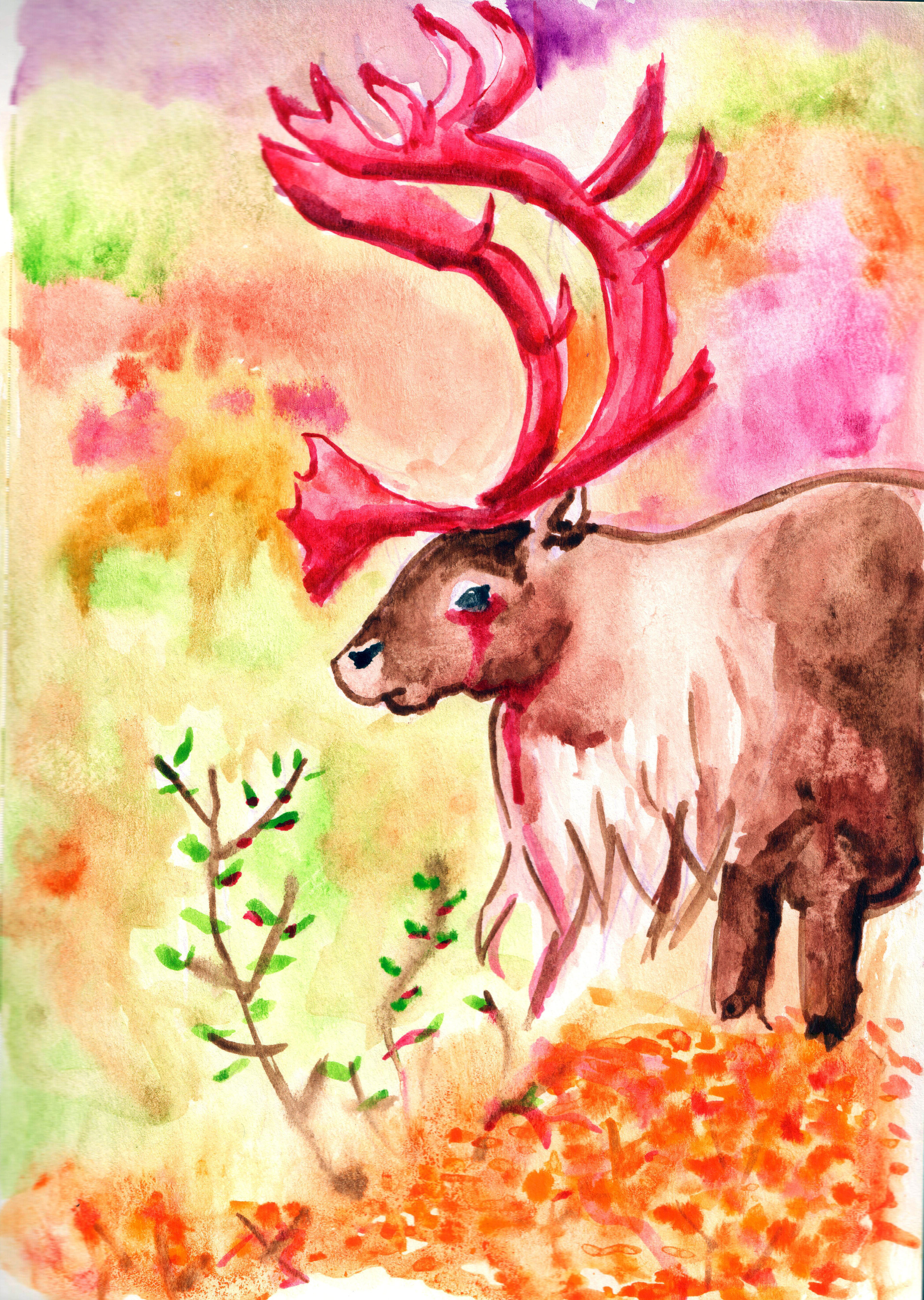 Watercolor caribou.