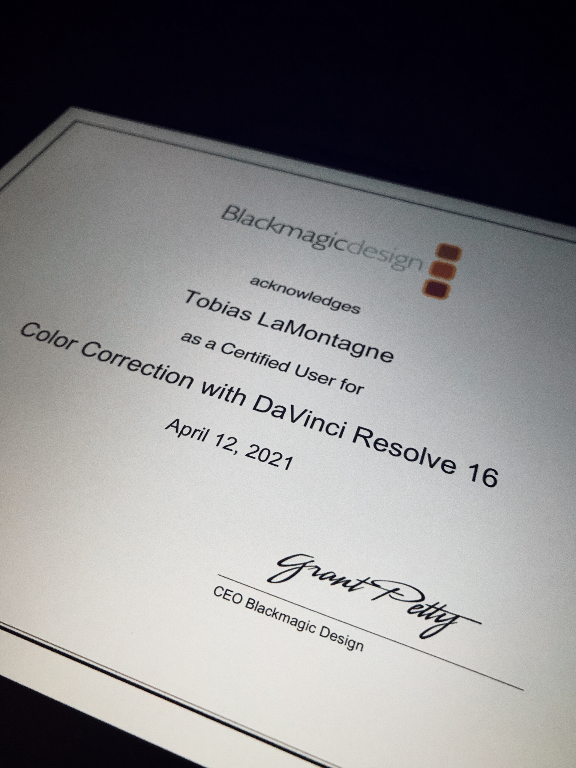 Tobias's DaVinci Resolve Certification