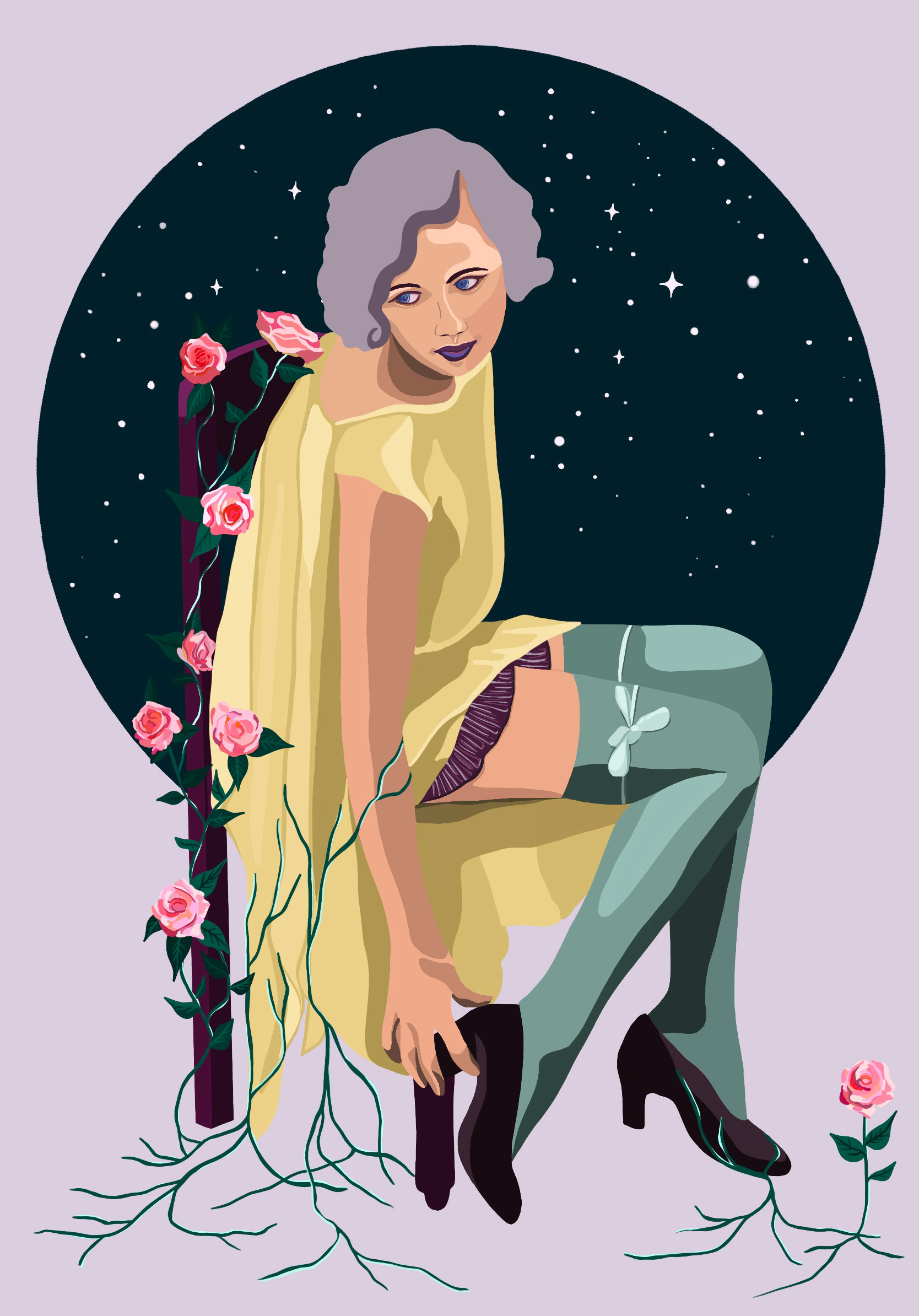 Roses in Space, 2019, Digital Illustration, Personal Project