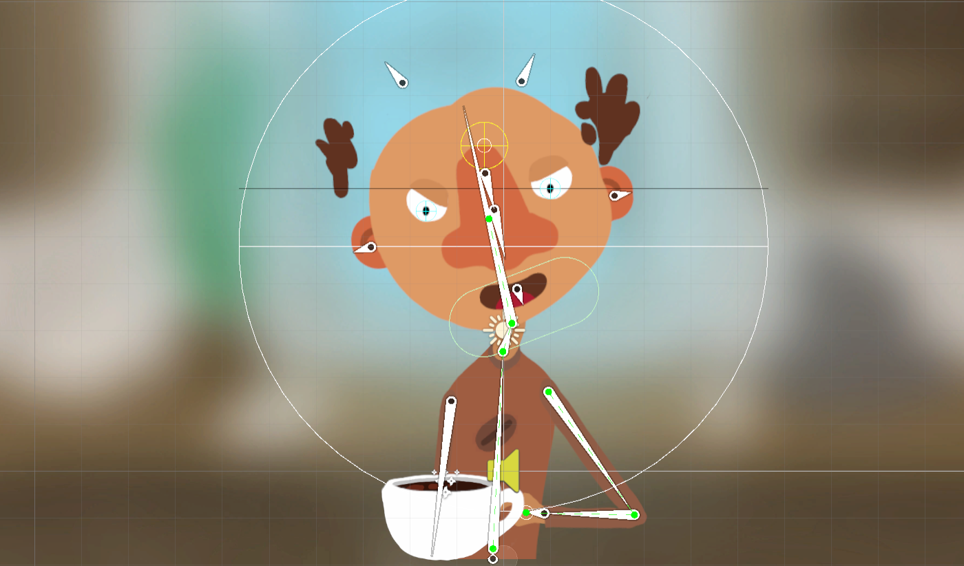 Screenshot of Head controller and green mouth collider. The yellow circle is the target which gets moved in the white region.