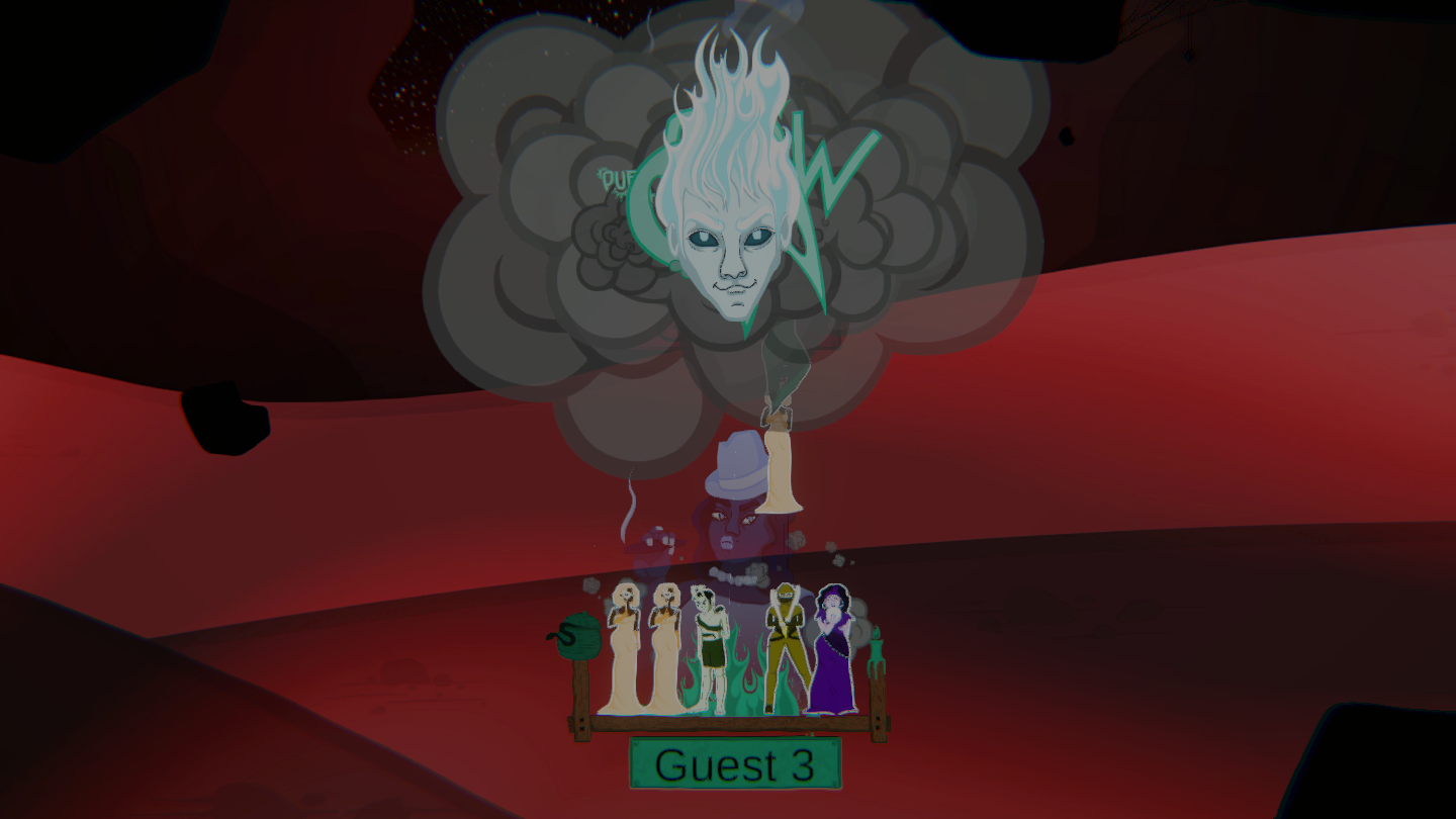 Hades got drawn and Guest 1 loses his cards