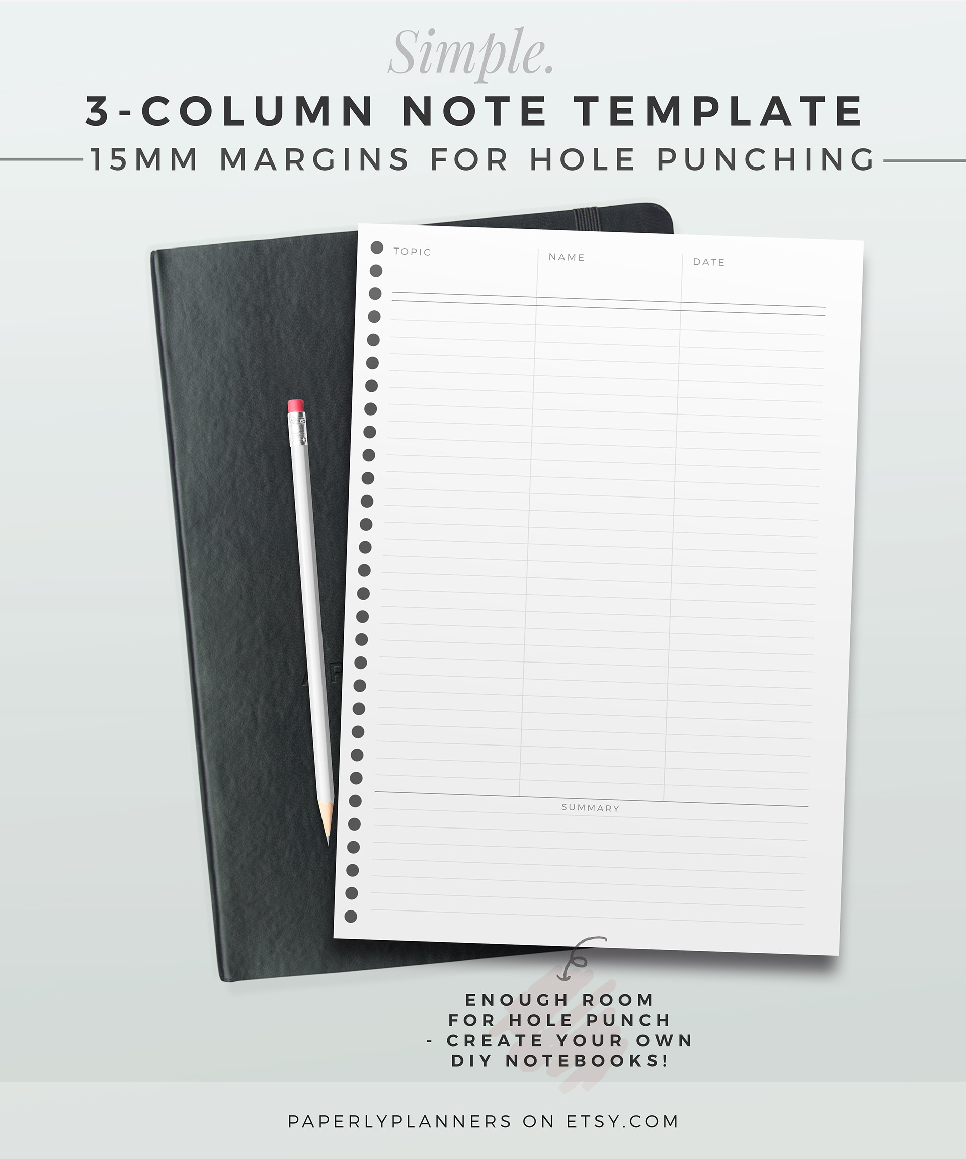 Paperly Planners Beautiful, Productive. SIMPLE 3Column Note Template