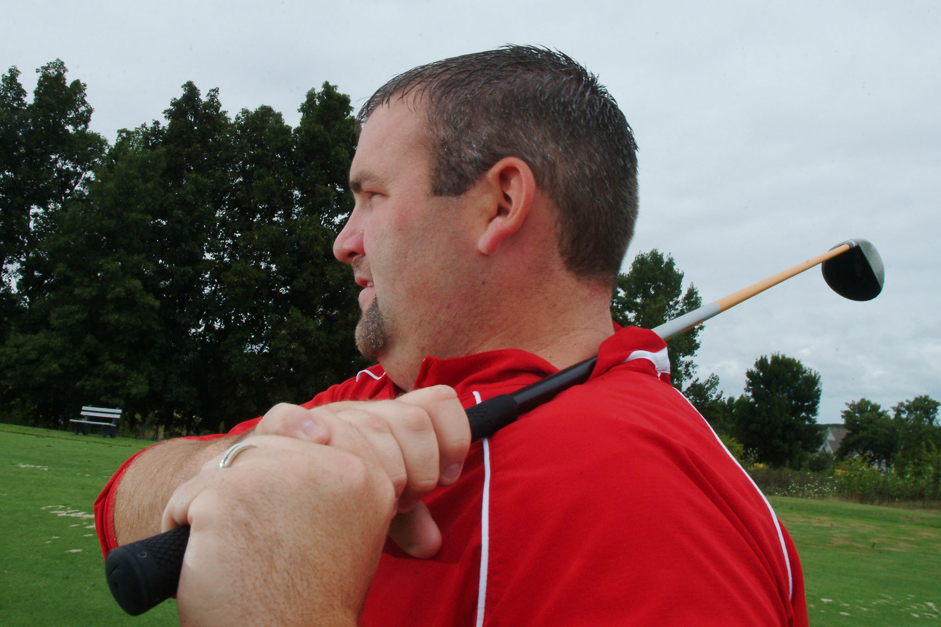 082309tvmGLFCRONKHITE_2 TONY V. MARTIN | THE TIMES VALPARAISO-This was the 6th hole-in-one in the 17 years Mike has been golfing. Coach takes it to the hole. Crown Point High Schools Girl's Basketball coach Mike Cronkhite recorded a hole-in-one at the Lost Marsh Golf Course.