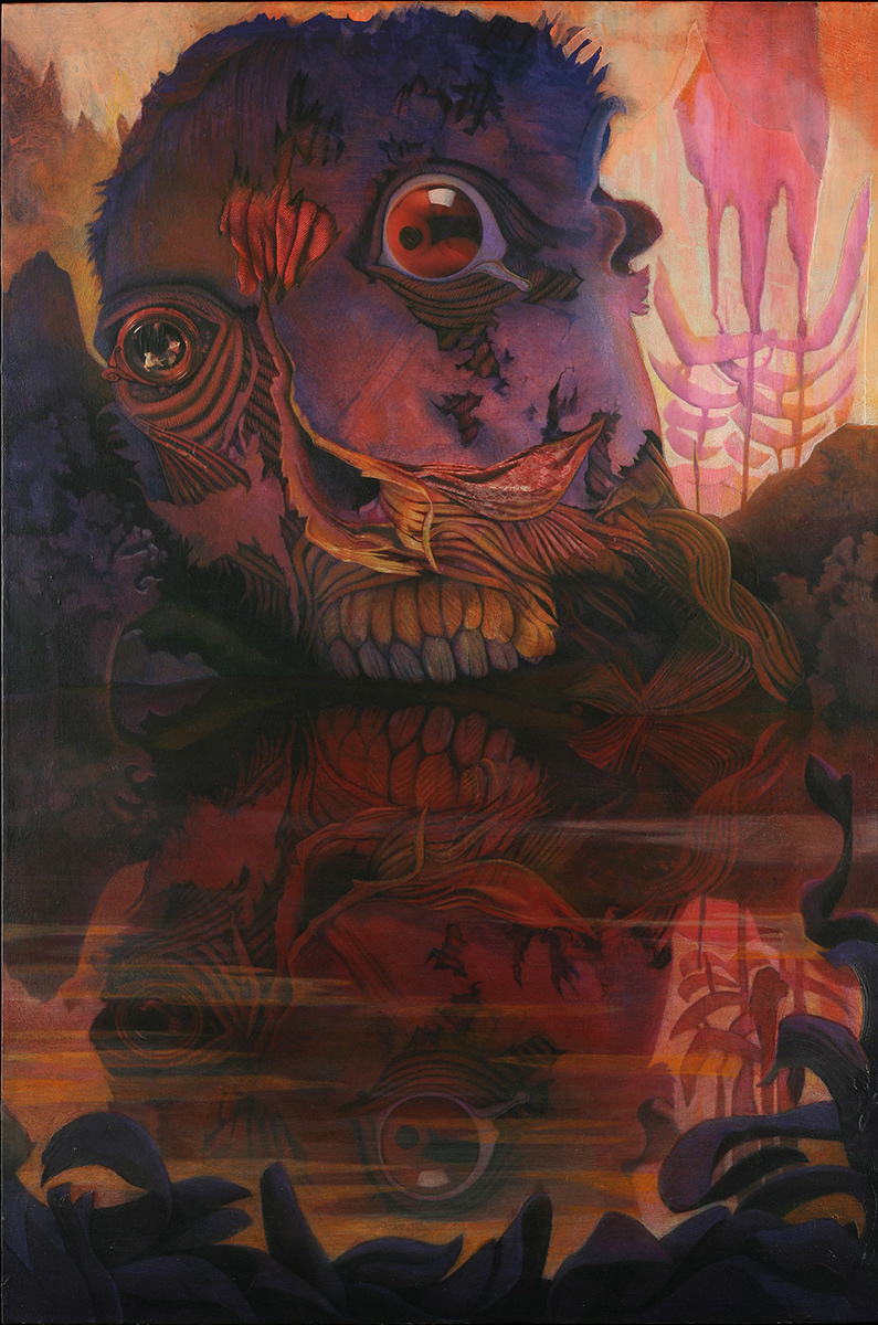davidmball “Horrorwood”, 24”x30”, collage, acrylic, colored pencil on canvas, #davidmball #available # purchase, Message me at ball.david@sbcglobal.net.
