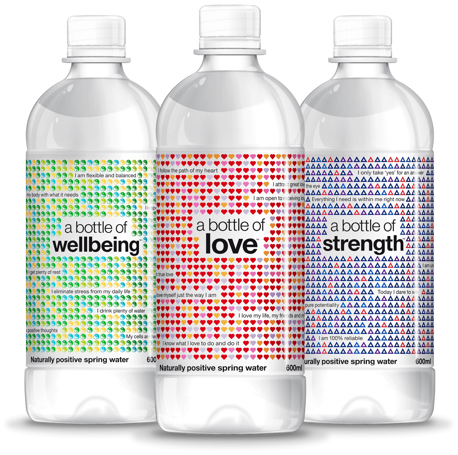 Illustration of three bottles with label designs.