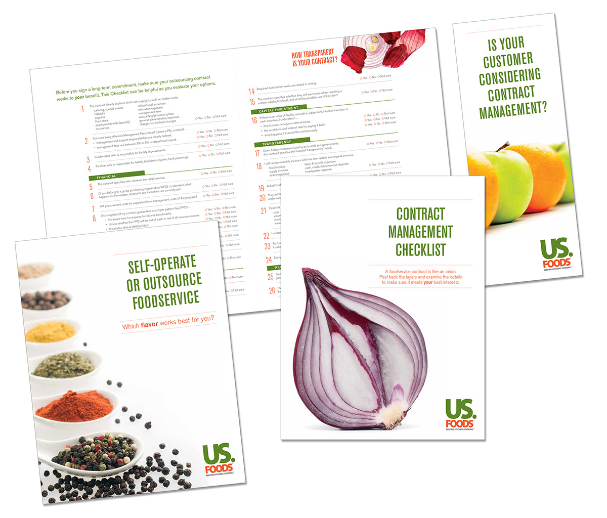 US Foods sales brochure spread and covers