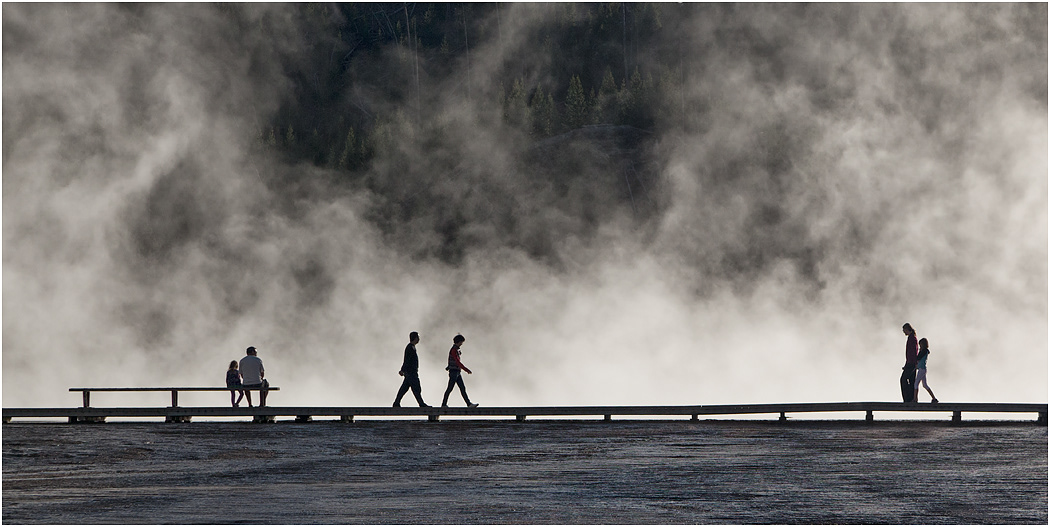 Silhouettes against Grand Prismatic Spring, Yellowstone NP
