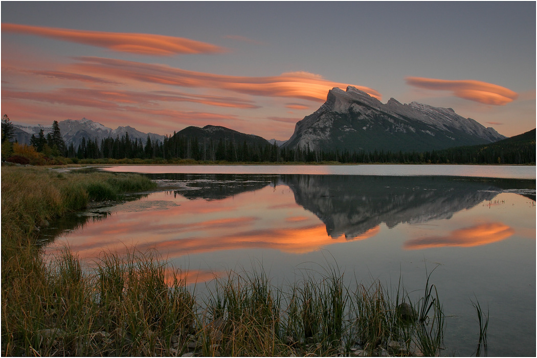 Lenticular Clouds over Mt Rundle at Sunset