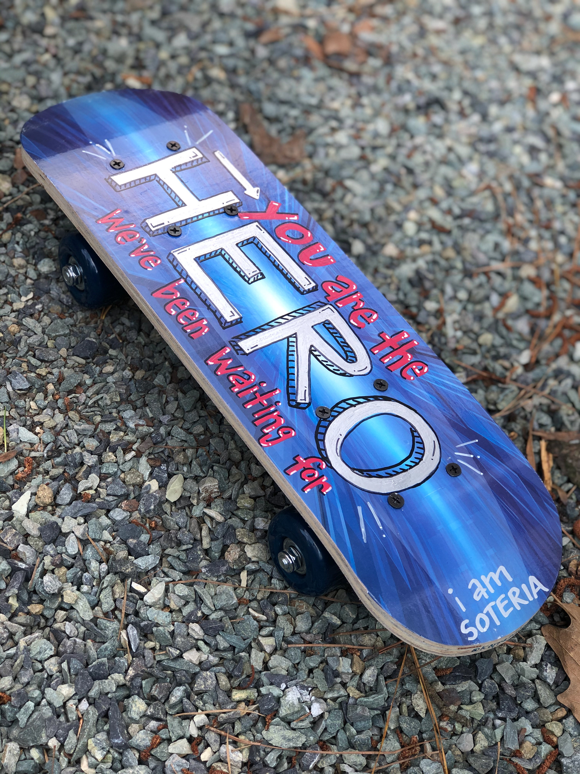 Custom Hand Lettered Skateboard, collaboration with I AM SOTERIA