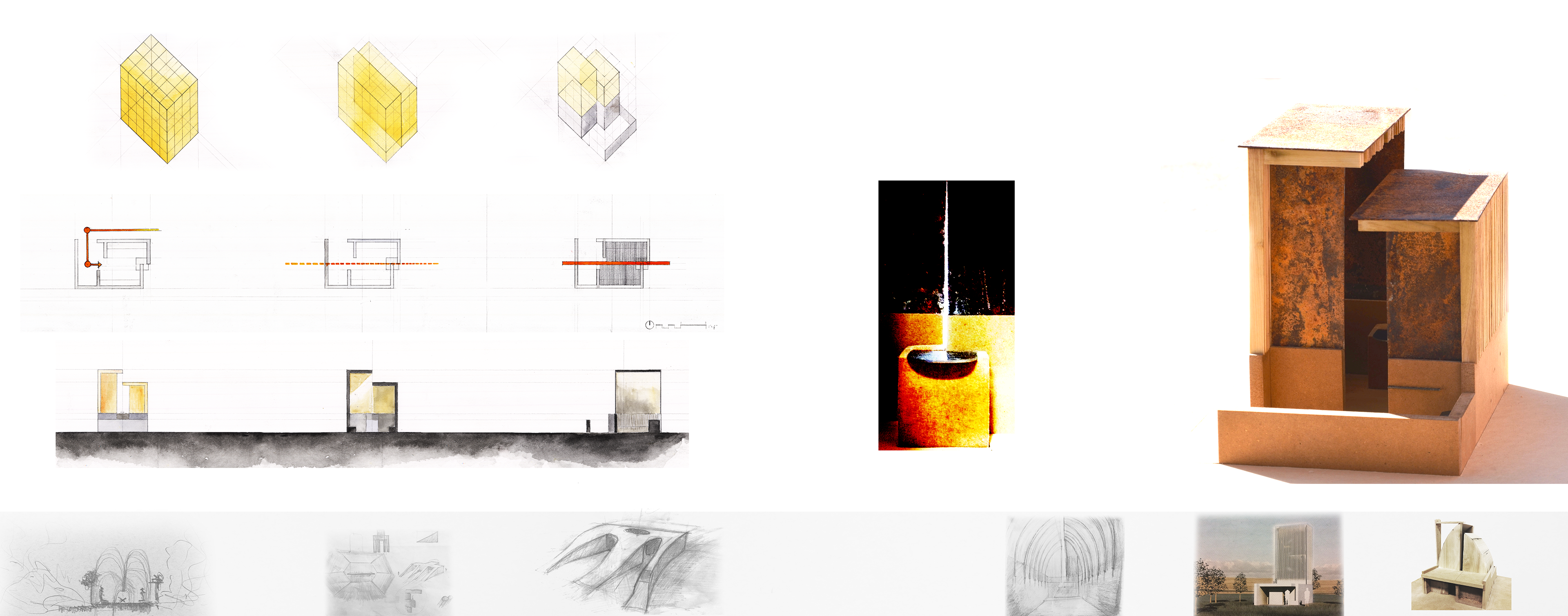 Drawings: Watercolor Physical Model: Wood, Corten Steel, MDF