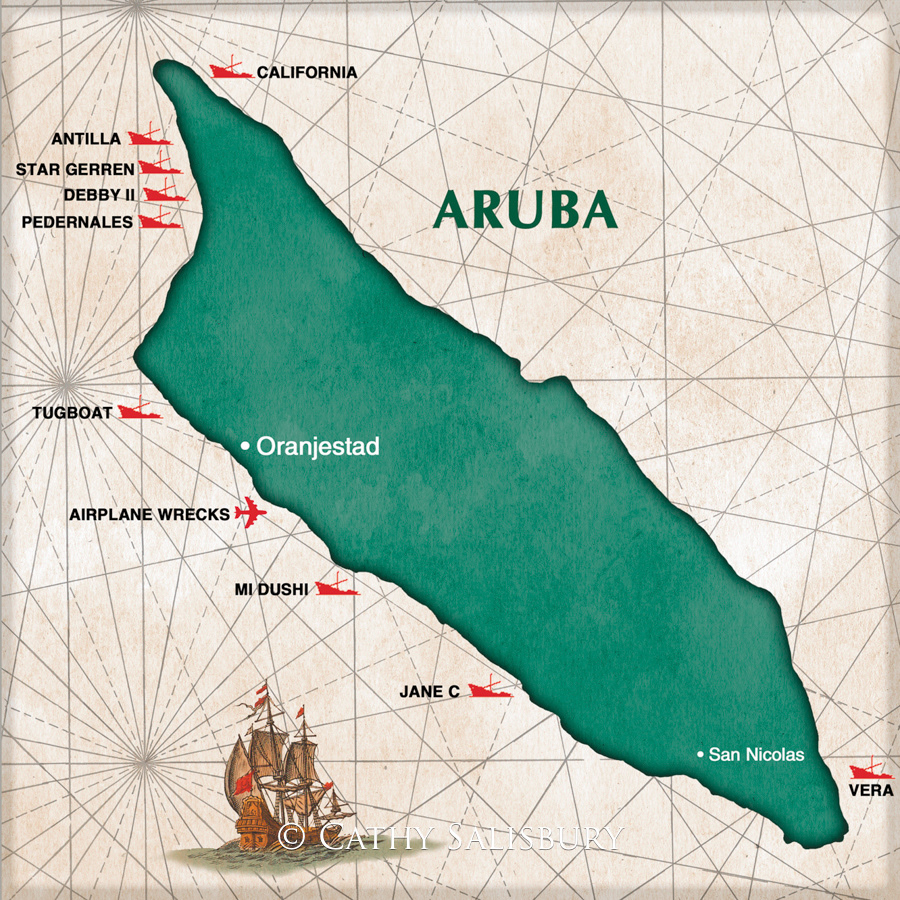 Aruba Map by Cathy Salisbury