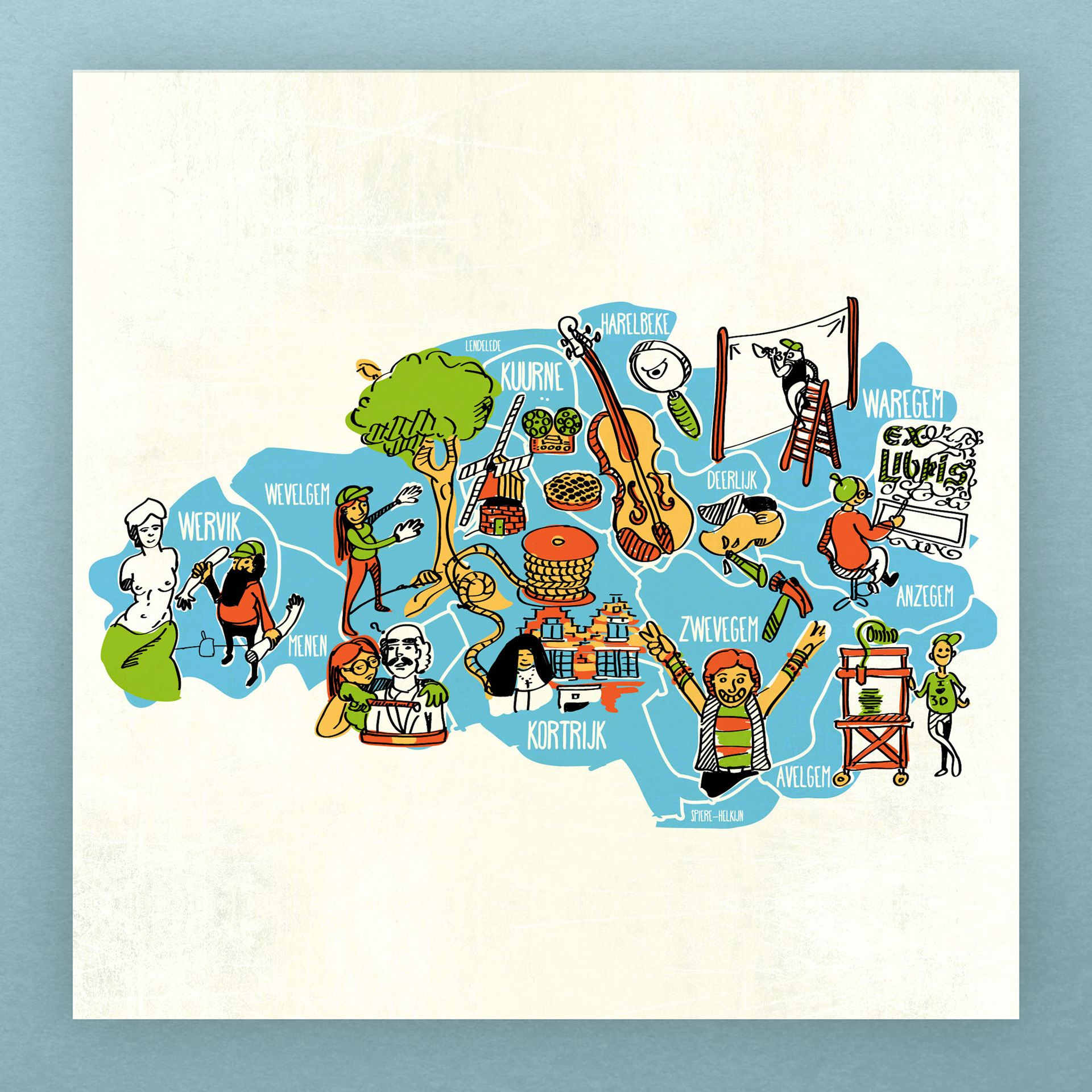 Geïllustreerde kaart voor erfgoed zuidwest.