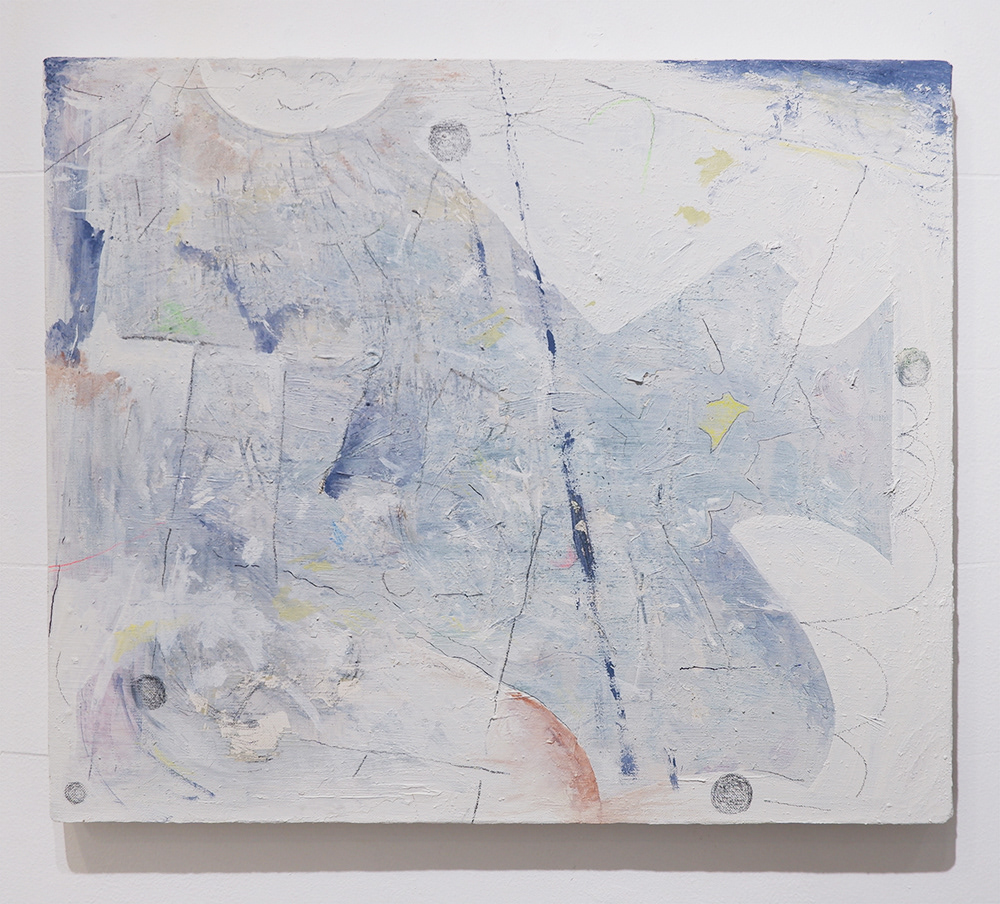 No.15 / title : 白夜 / artist : 齋藤 祐平 / medium : キャンバス、油彩、ペンキ、 ガッシュ、鉛筆、色鉛筆、ペン / year : 2020 / size : W454×H380×D20mm / price : ¥25,000-