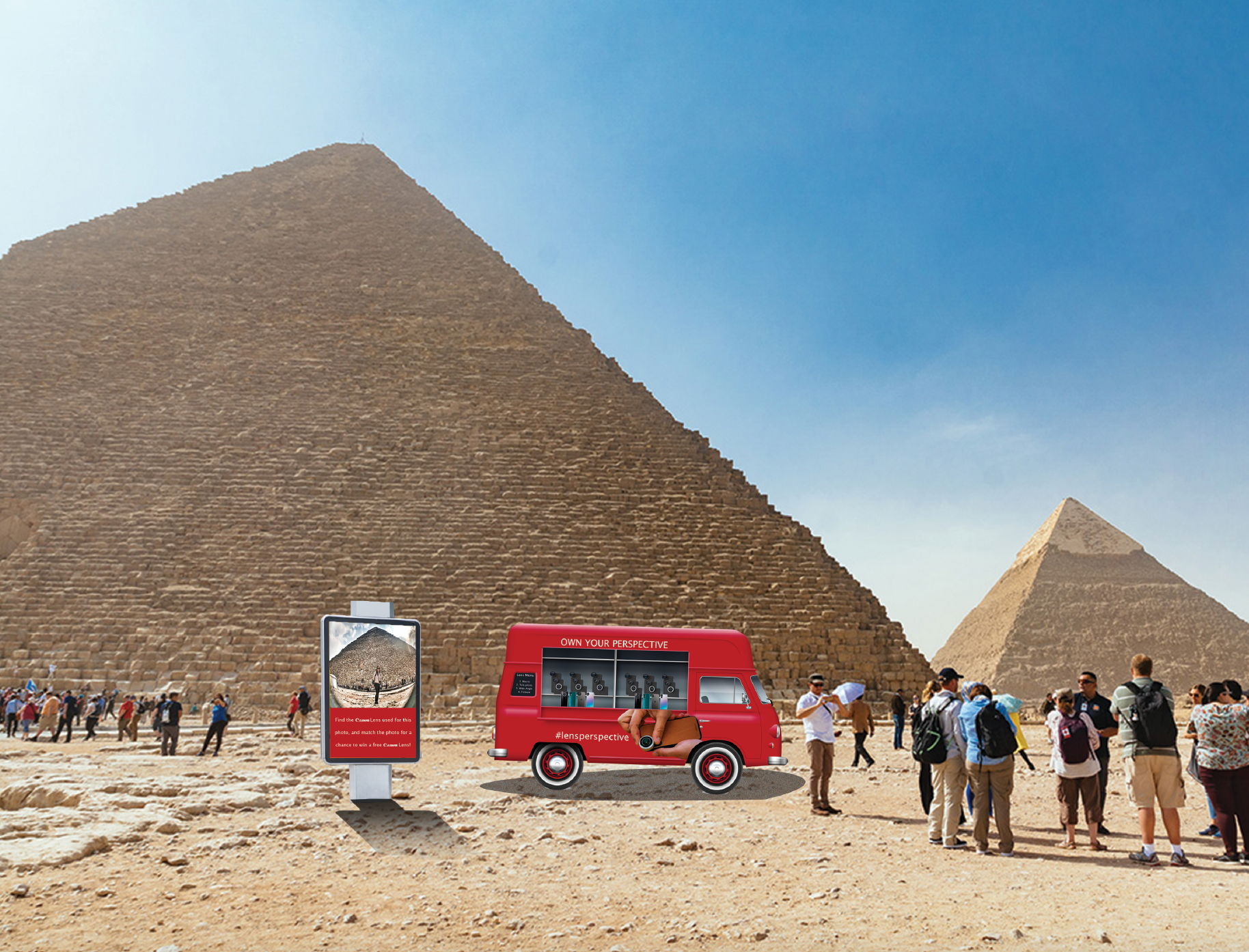 Truck and sign in situation (Egyptian Pyramids)