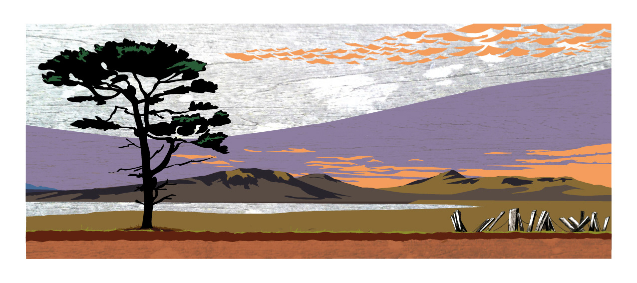 Train to Wick - North East, Scotland. Mixed-media wall art print. Eddscape Creates , mountains, lochs, Scots pine, panorama, lanscape