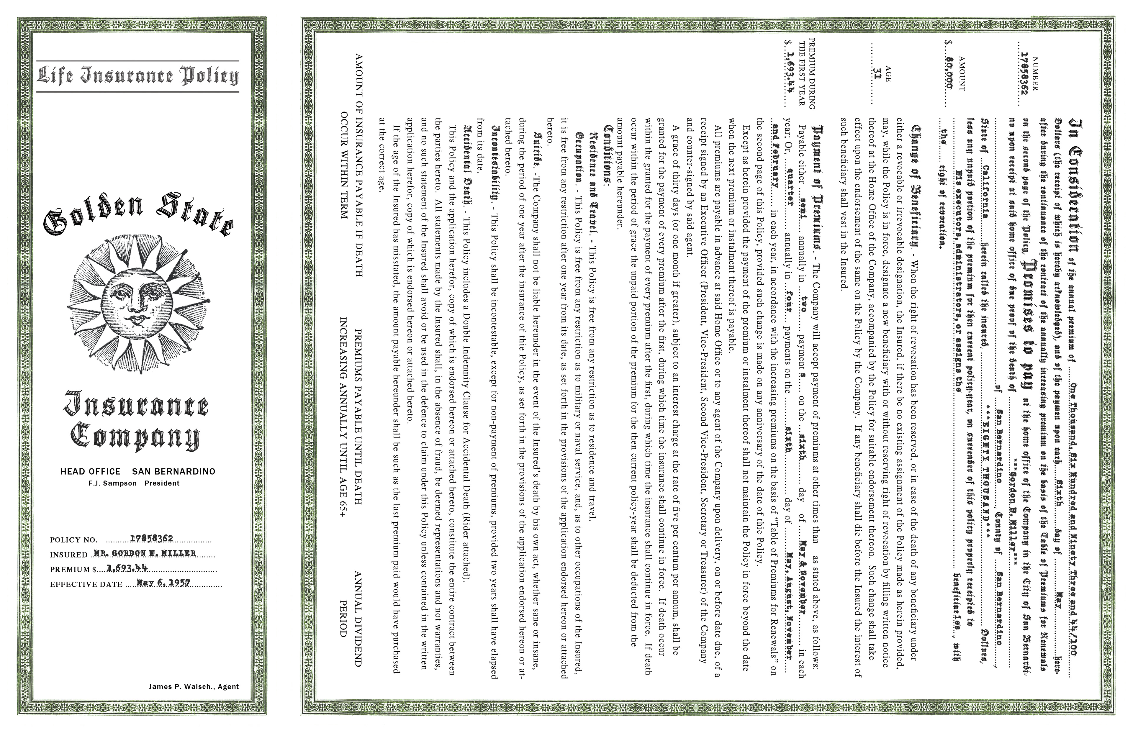 1950s Life Insurance Policy