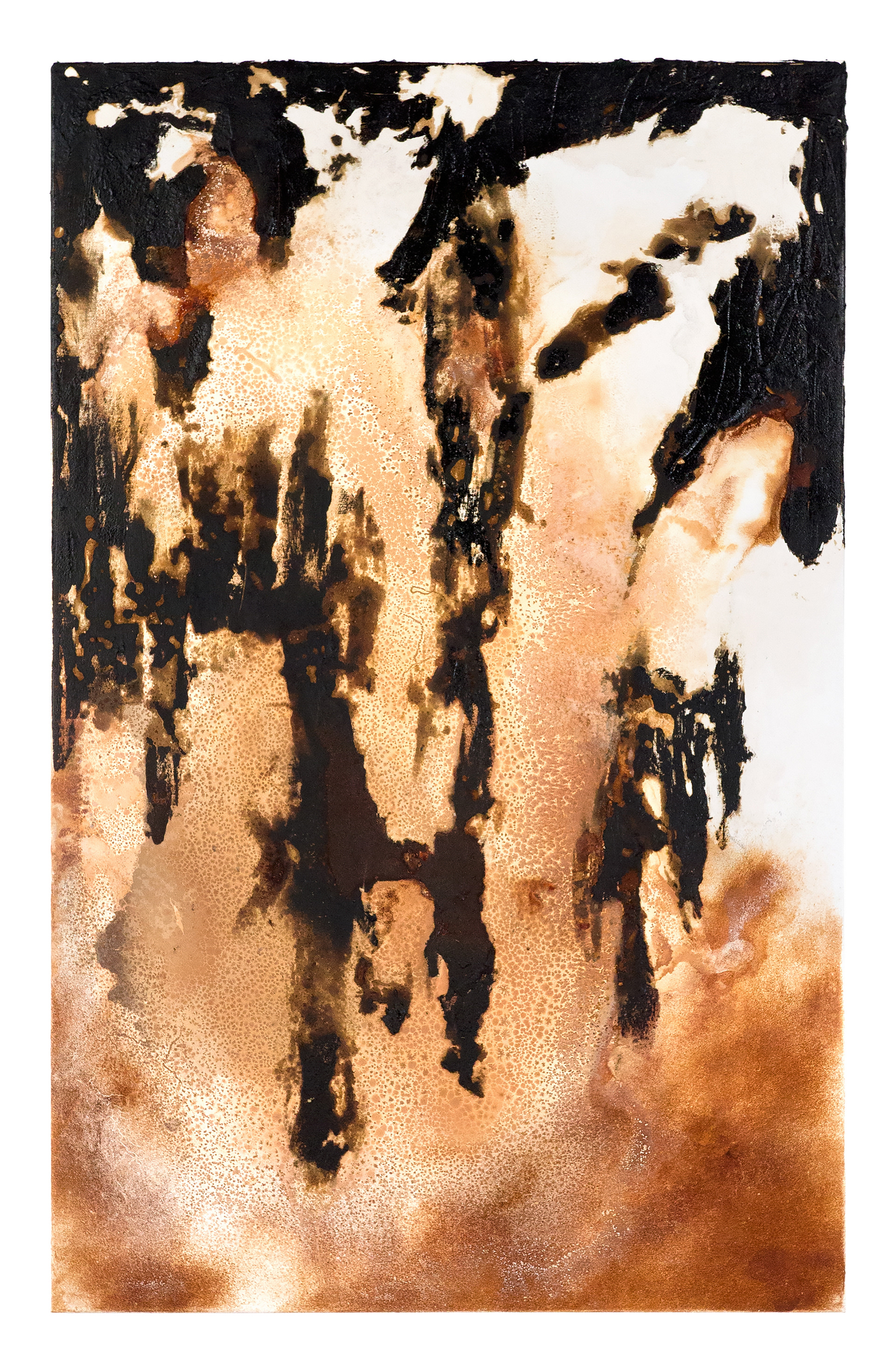Peace River 5 - 135 x 85cm - 2016 - emulsion paint, plaster of Paris, iron, iron oxide, bitumen, acid and synthetic resin on canvas
