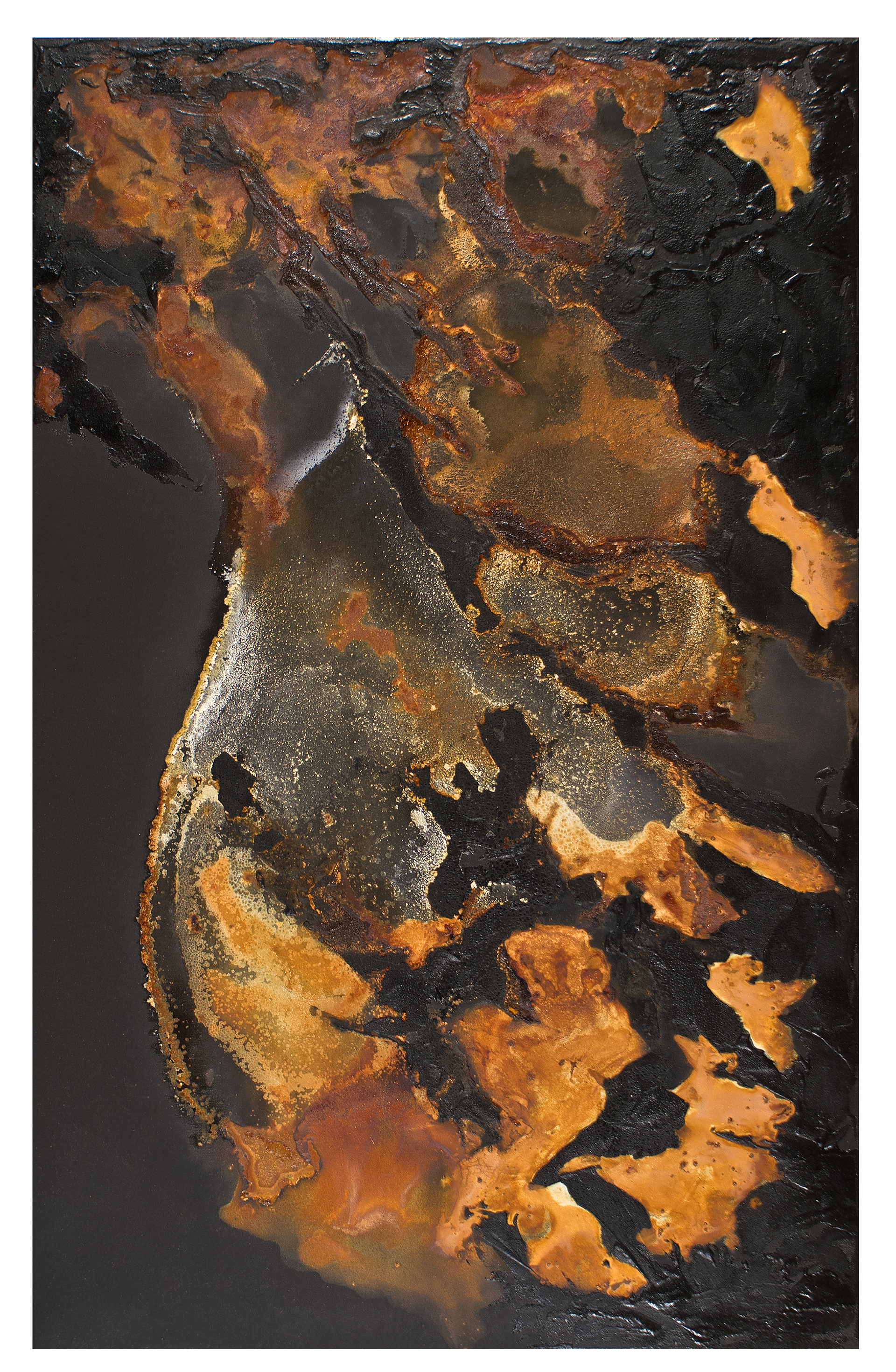 Cold Lake 4 - 135 x 85cm - 2016 - emulsion paint, plaster of paris, iron, iron oxide, bitumen, acid and synthetic resin on canvas