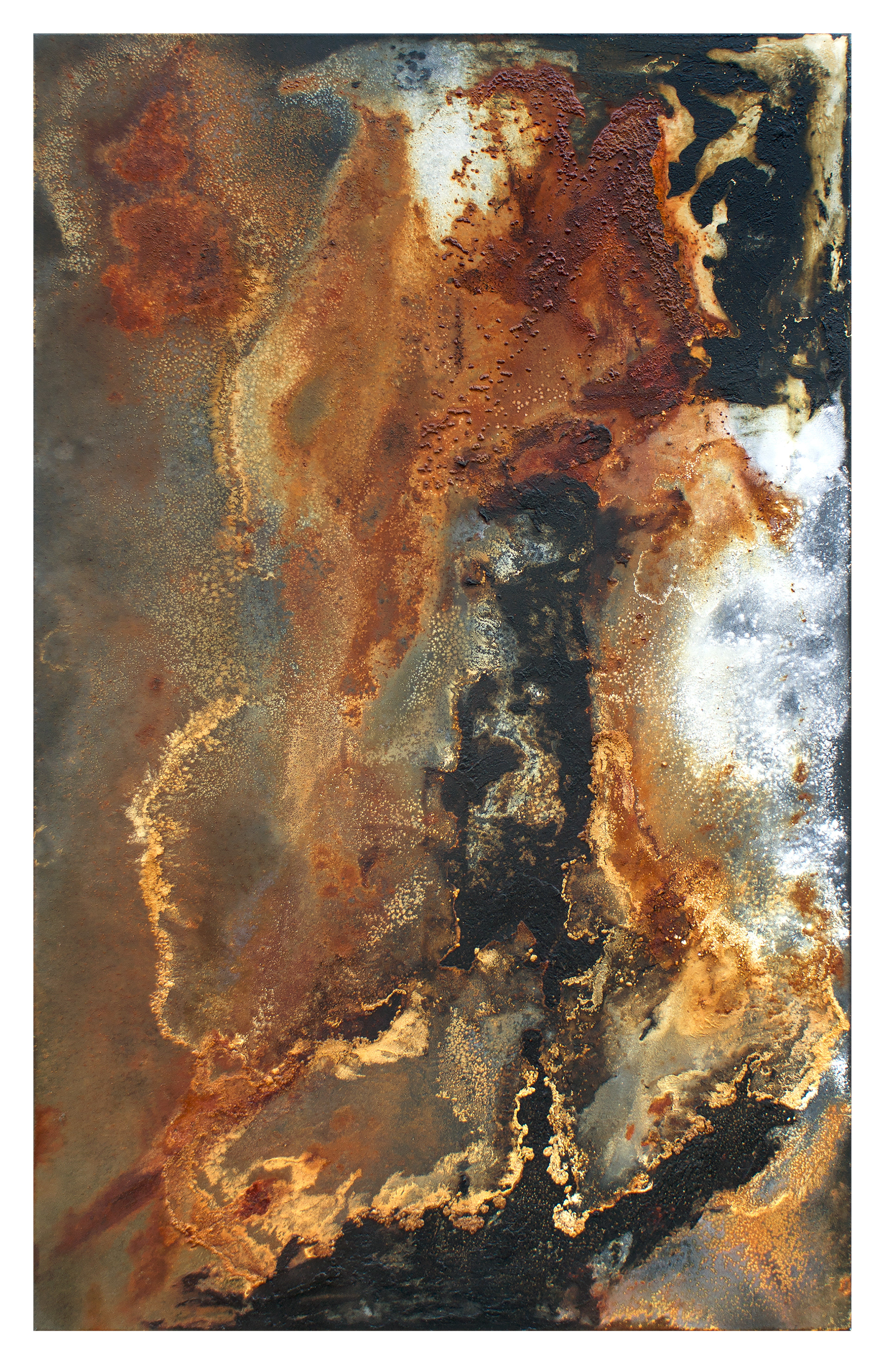 Athabasca 5 - 135 x 85cm - 2016 - emulsion paint, plaster of paris, iron, iron oxide, bitumen, acid and synthetic resin on canvas