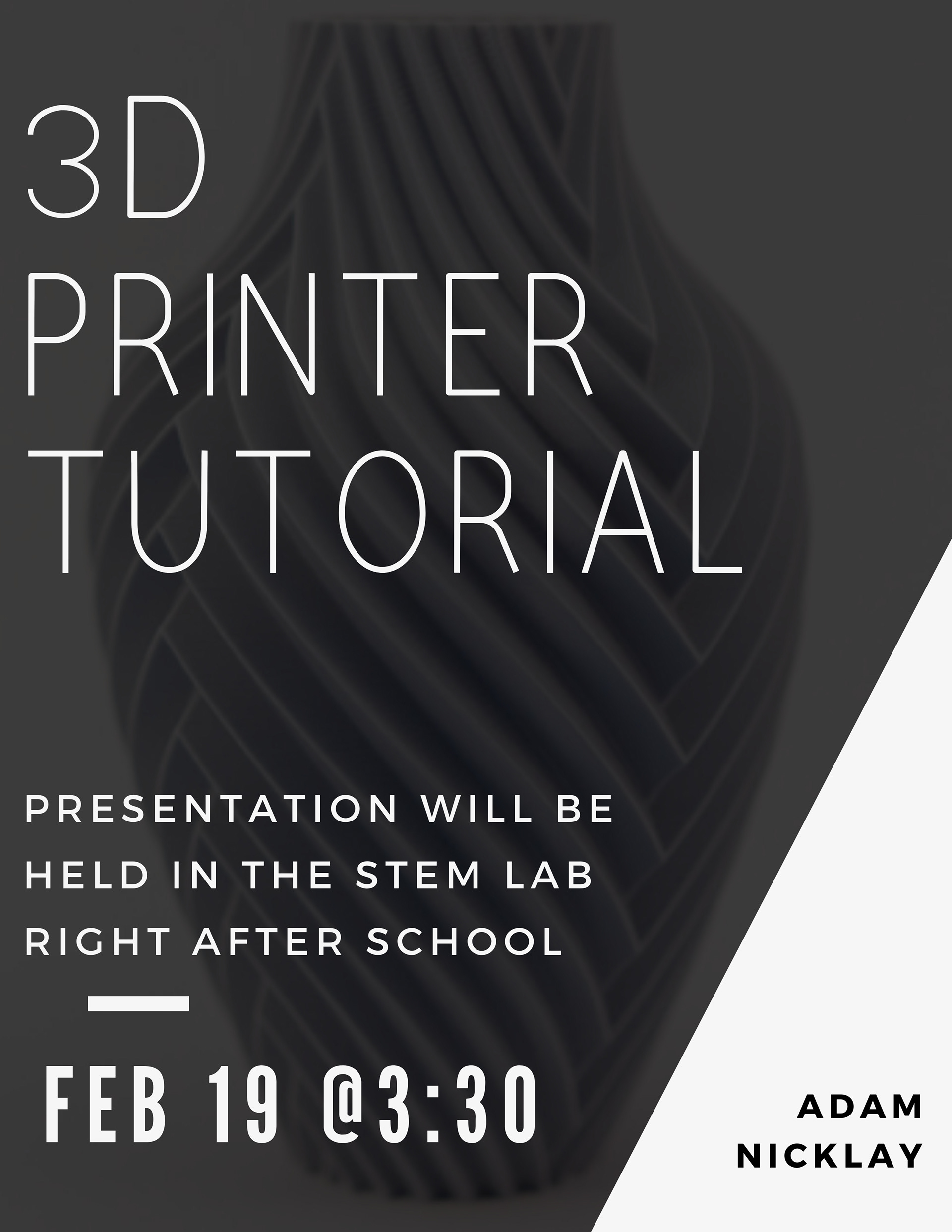 Flyer for a 3D printer presentation I did in high school.