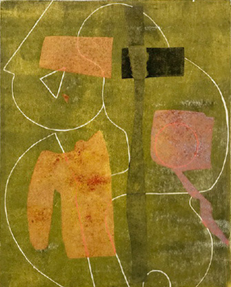 I Do Care (2008) Woodblock and mixed media, 19 1/2 x 15 1/2 inches