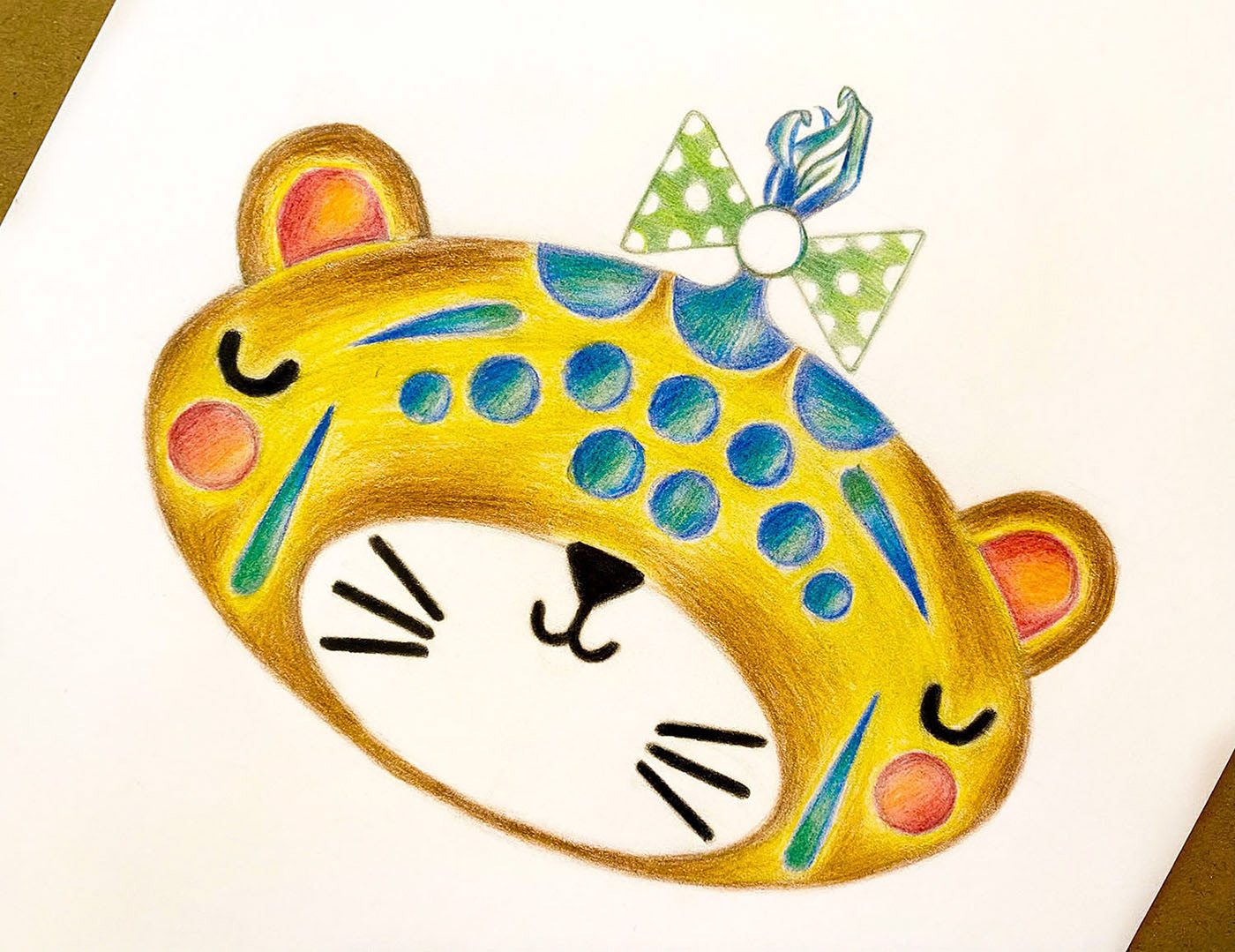 Female Cheetah Drawing, close up detail on paper.