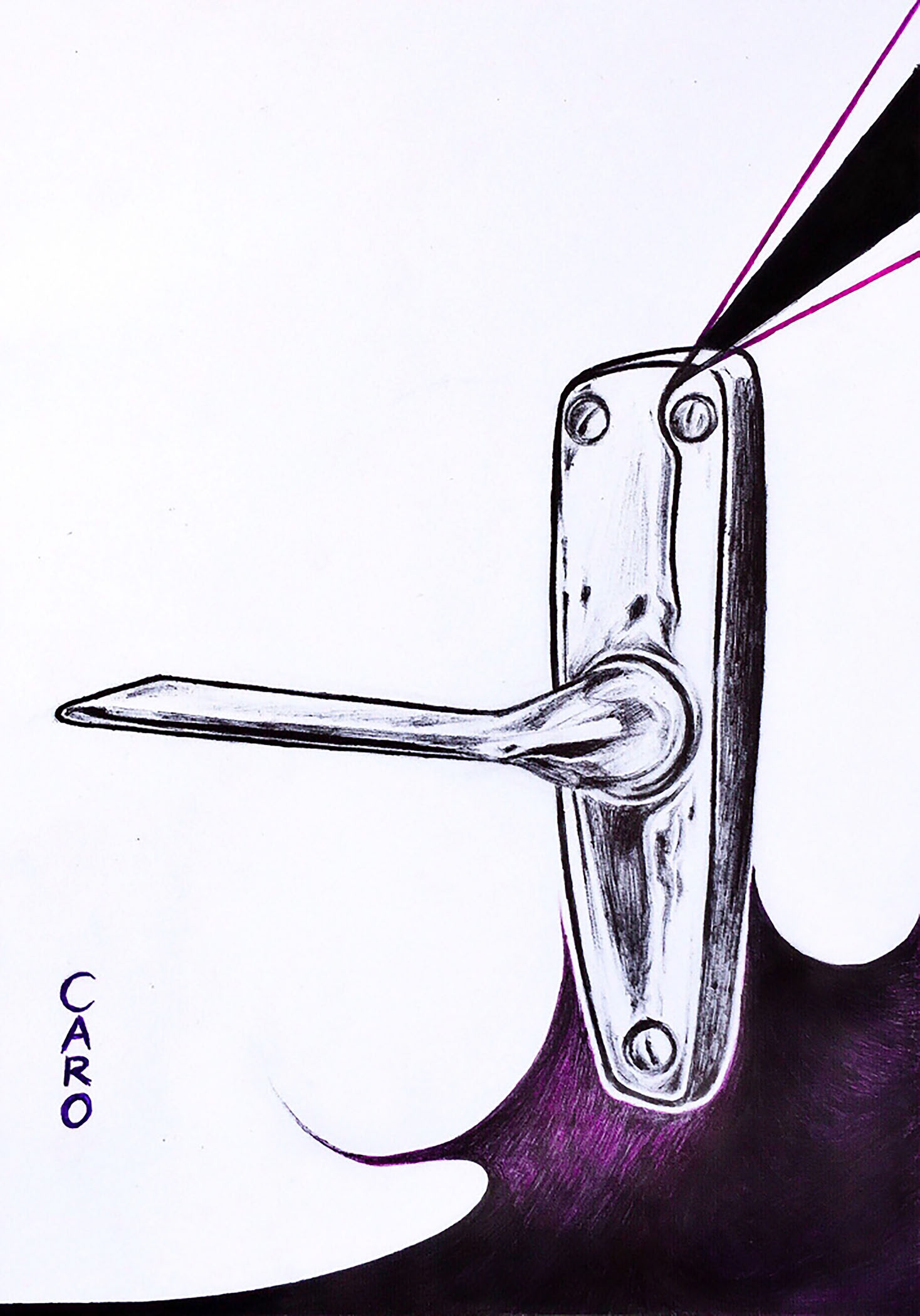 Door Handle, marker pen on card paper, 8.27 x 5.83 inches, 2019