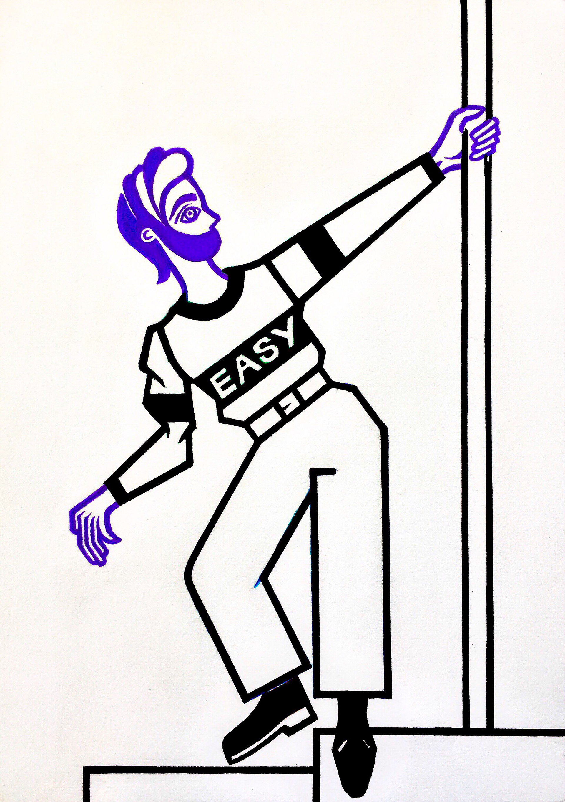 Hanging Out, marker pen and coloured felts on card paper, 11.69 x 8.27 inches, 2019