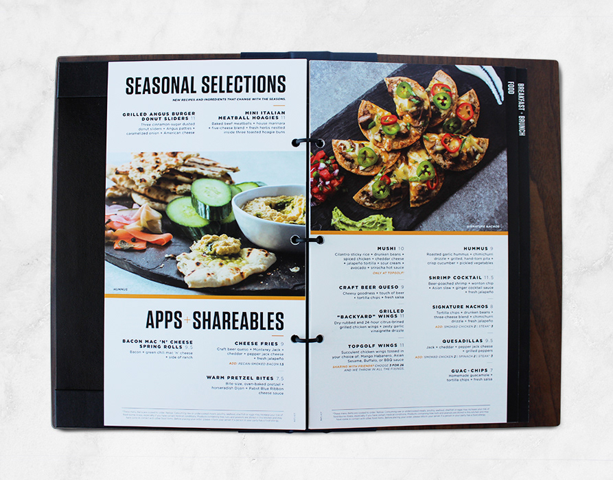 Ben Marshall Topgolf Menu