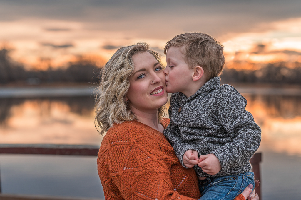 Family picture of Ashlee and Braxton with a sunset. Shot by Scott Campbell Photography MT