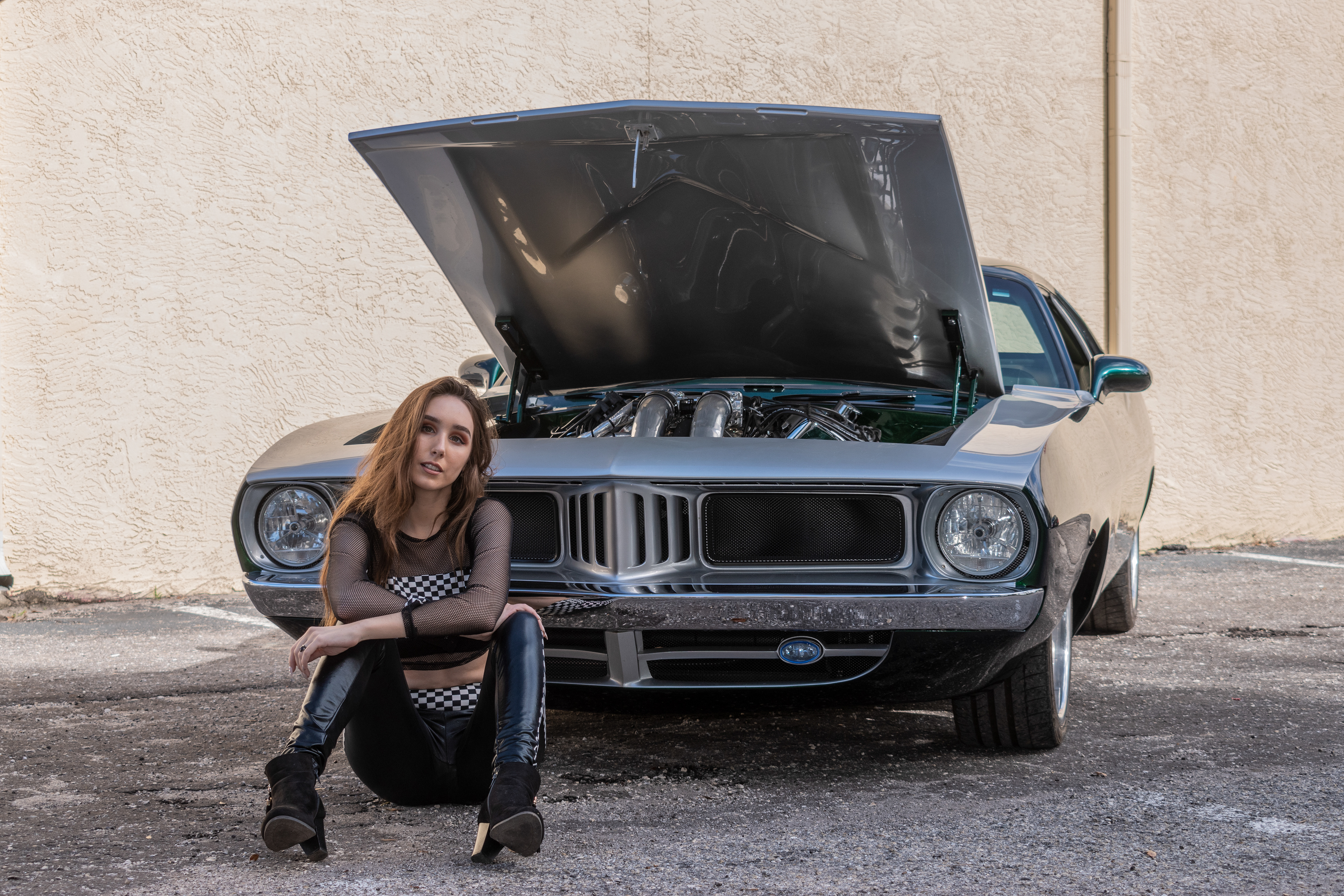Megin Young with Kris Hadlock's Hemi 'Cuda