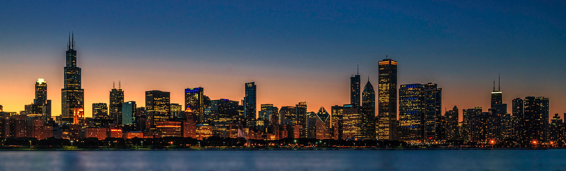 Chicago skyline at sunset