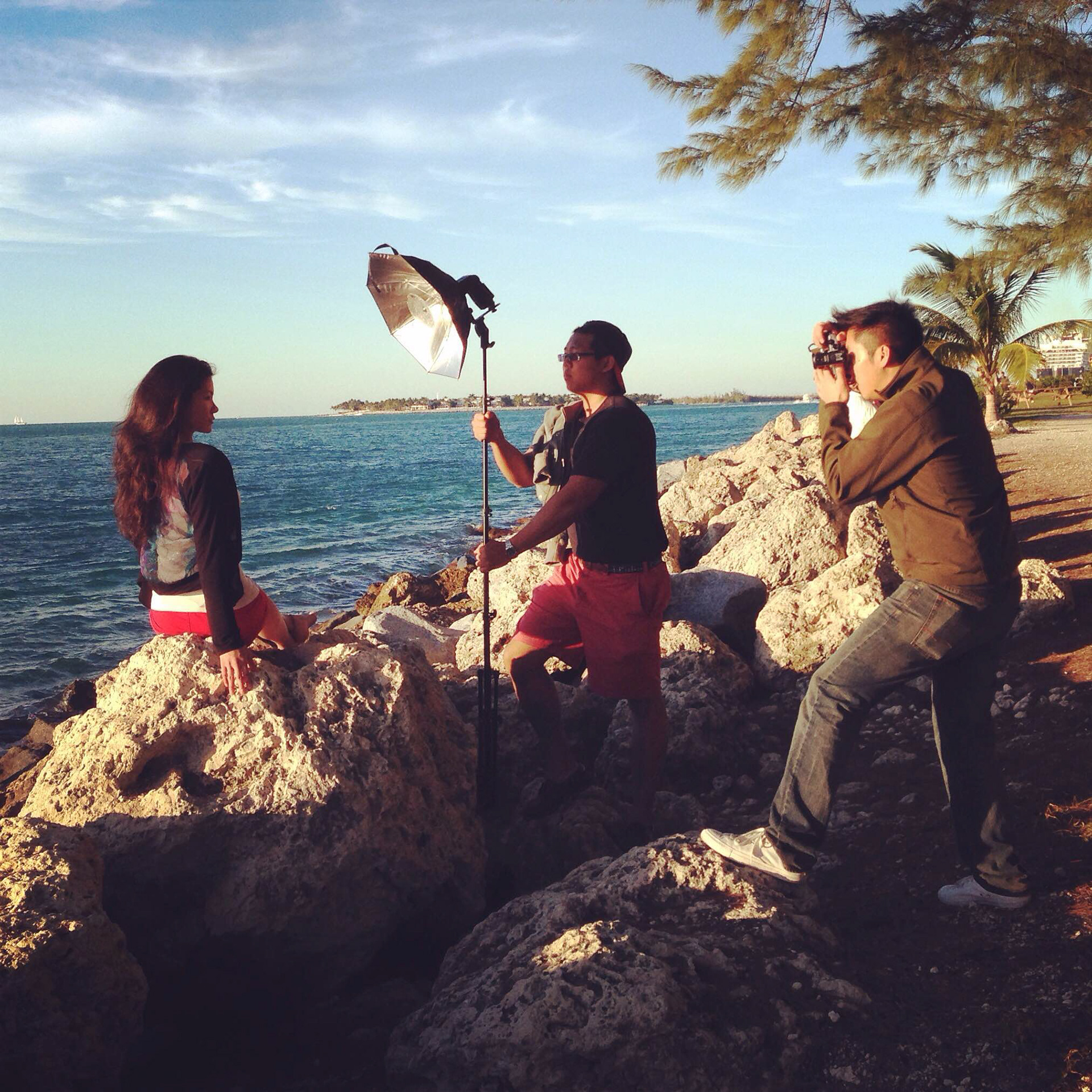 Shooting on location. (Esther, Josh, Pete)