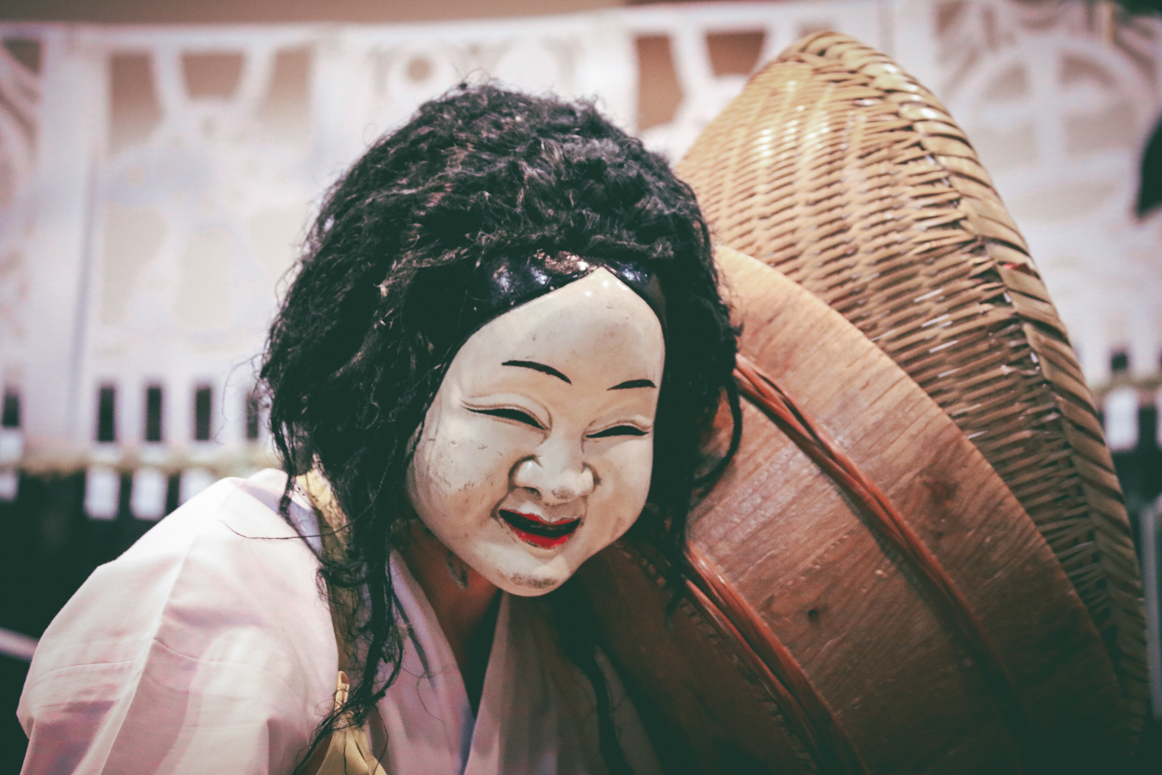 Traditional female kagura performer representing a wife, Japan, 2018