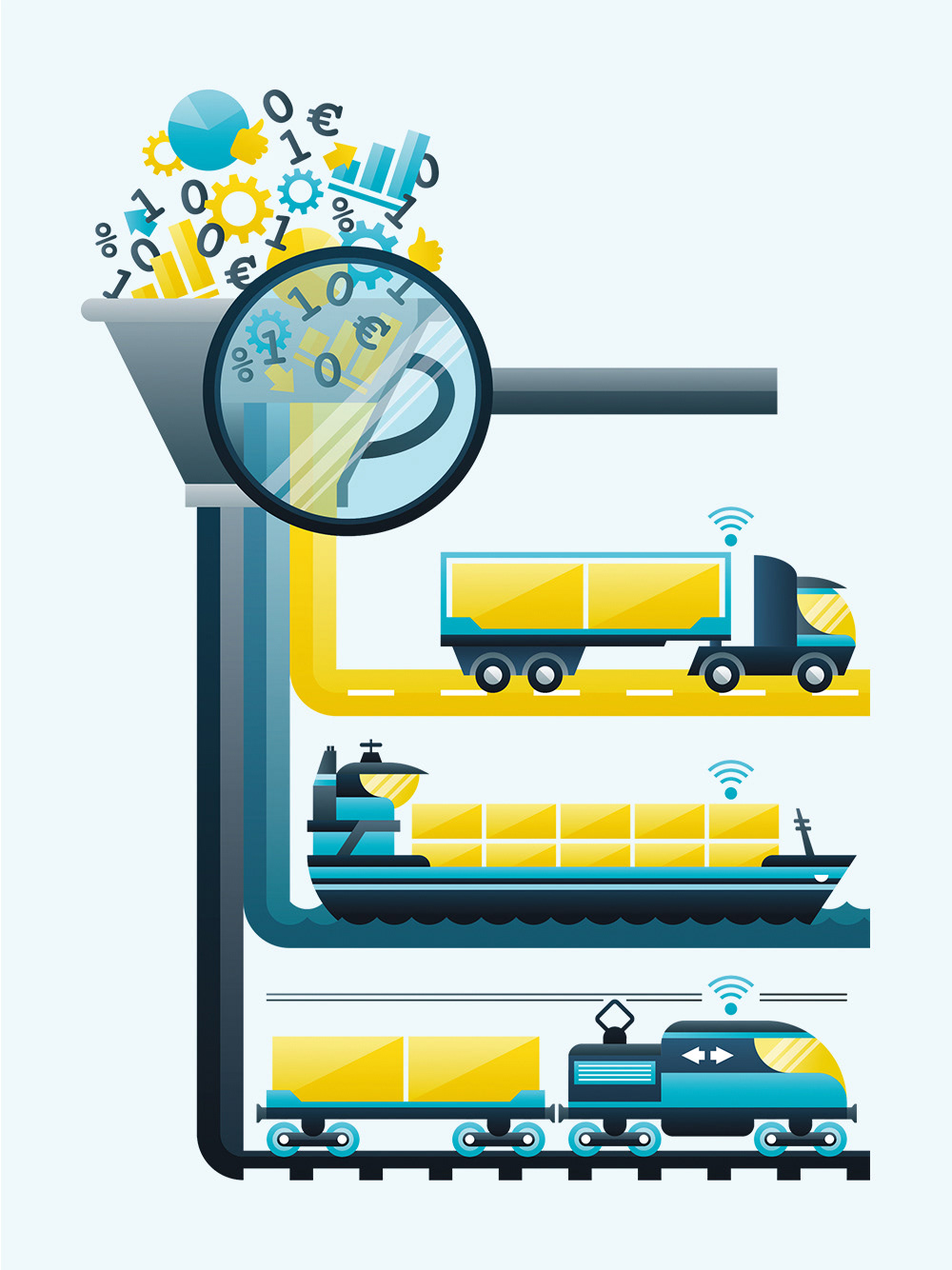 Illustration about digitalisation in traffic systems for Wirtschaftswoche by Adrian Bauer