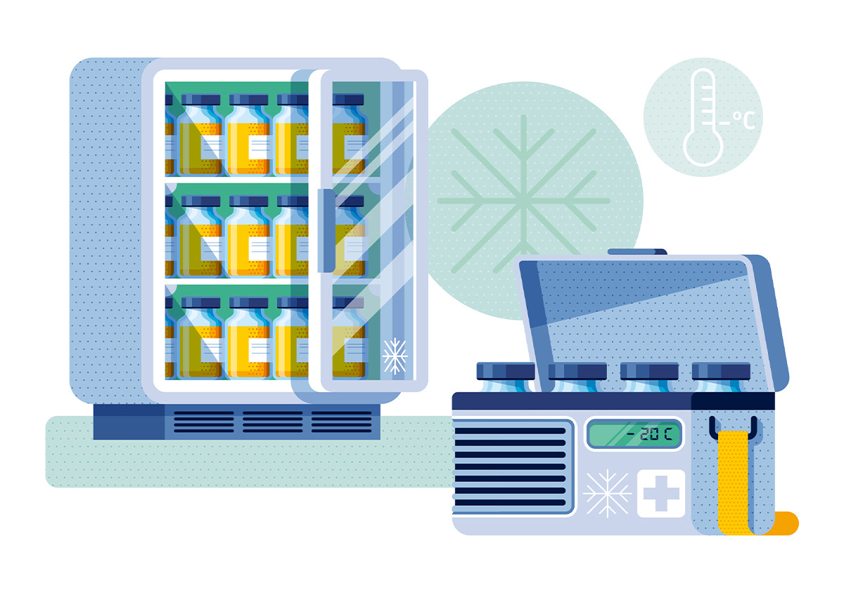 Corona vaccines must be stored and transported cool with the help of special refrigerators and transport boxes
