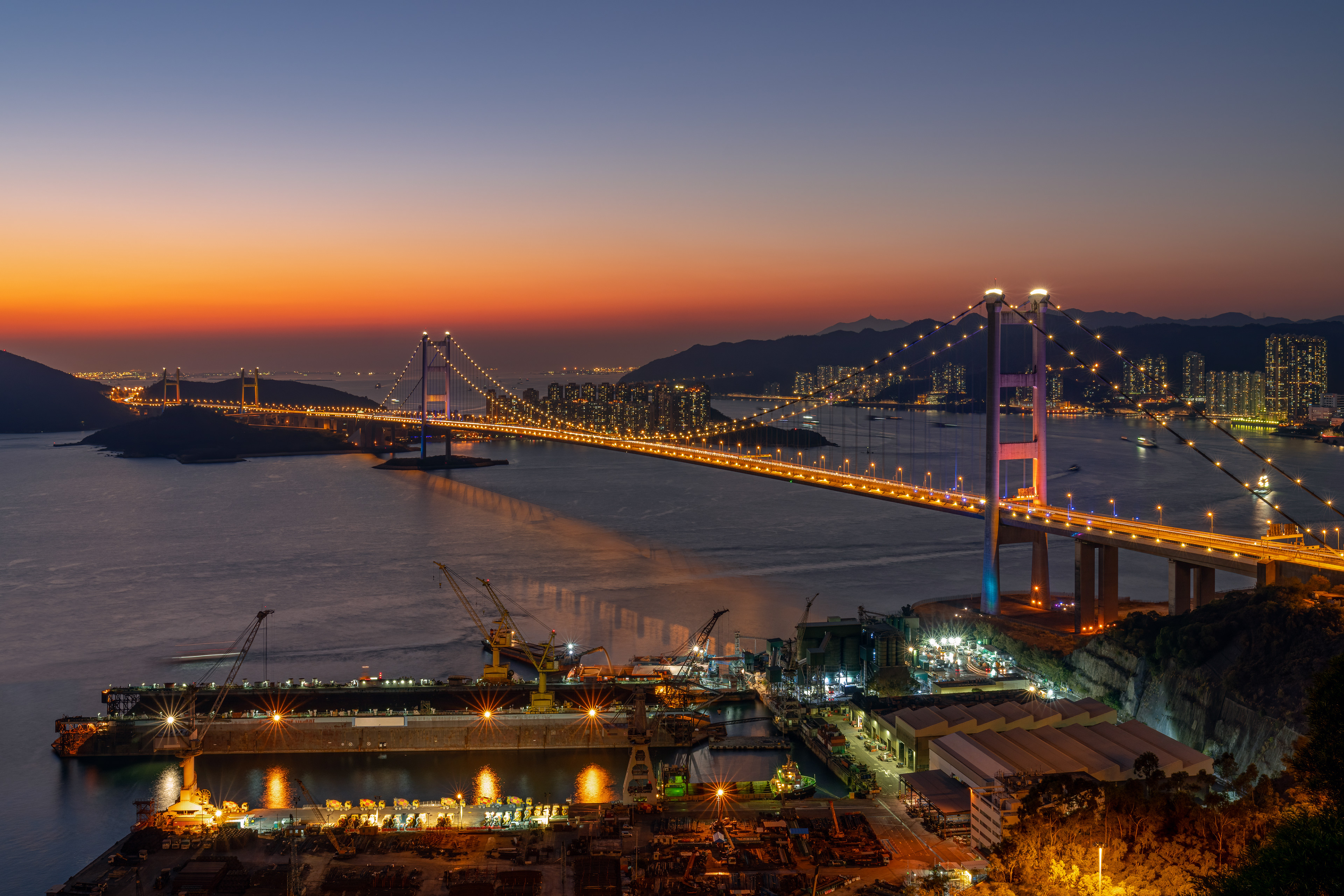 Tsing Ma Bridge at Blue Hour, Hong Kong