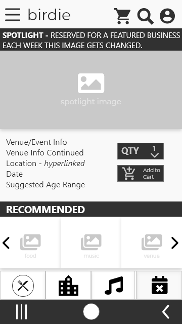 Concept event page that allows for in-app reservation, shopping and even recommendations that would pair well for a complete experience without much effort.