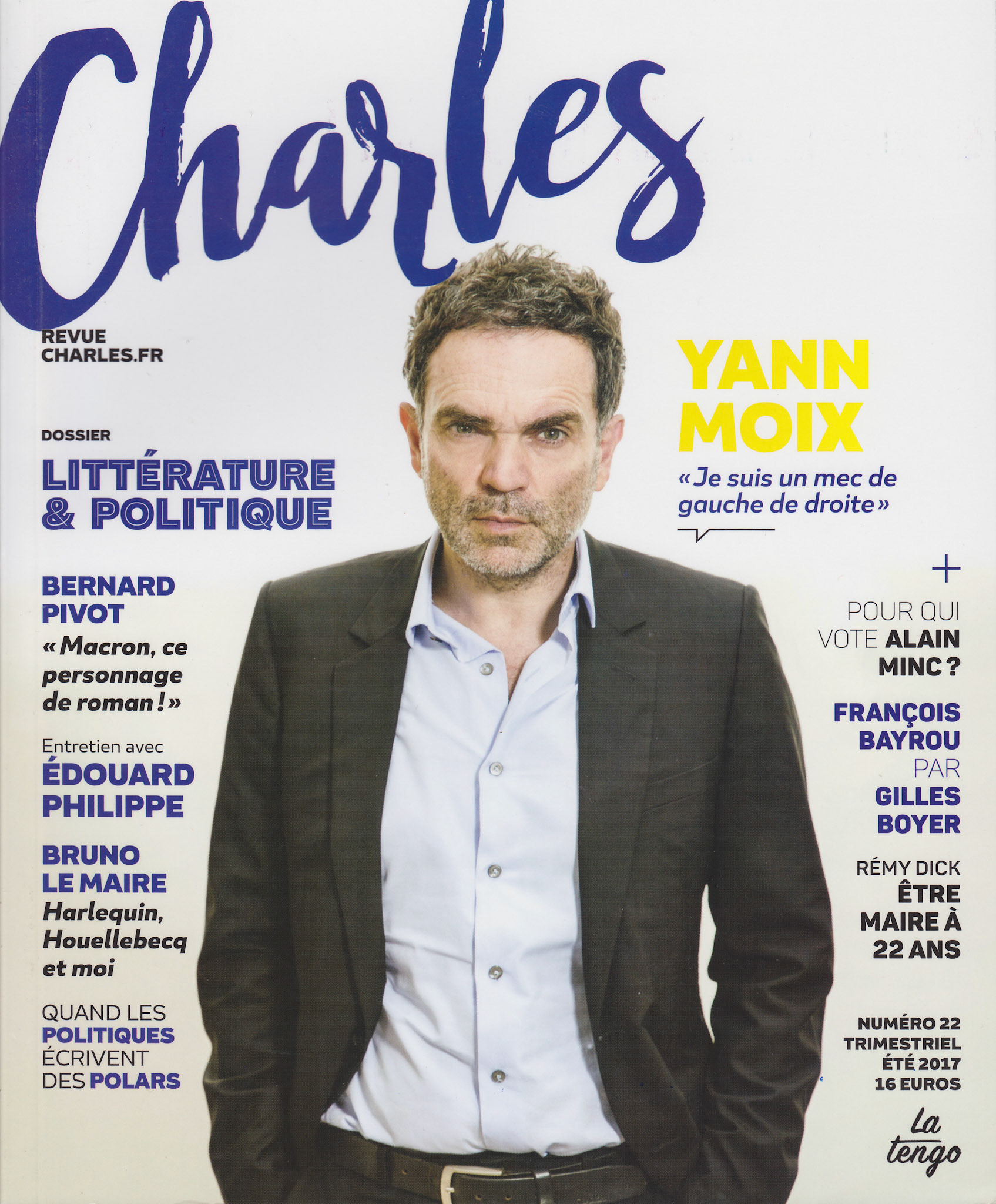 Interview de Yann Moix et un article dans le Charles Littérature et Politique n°22
